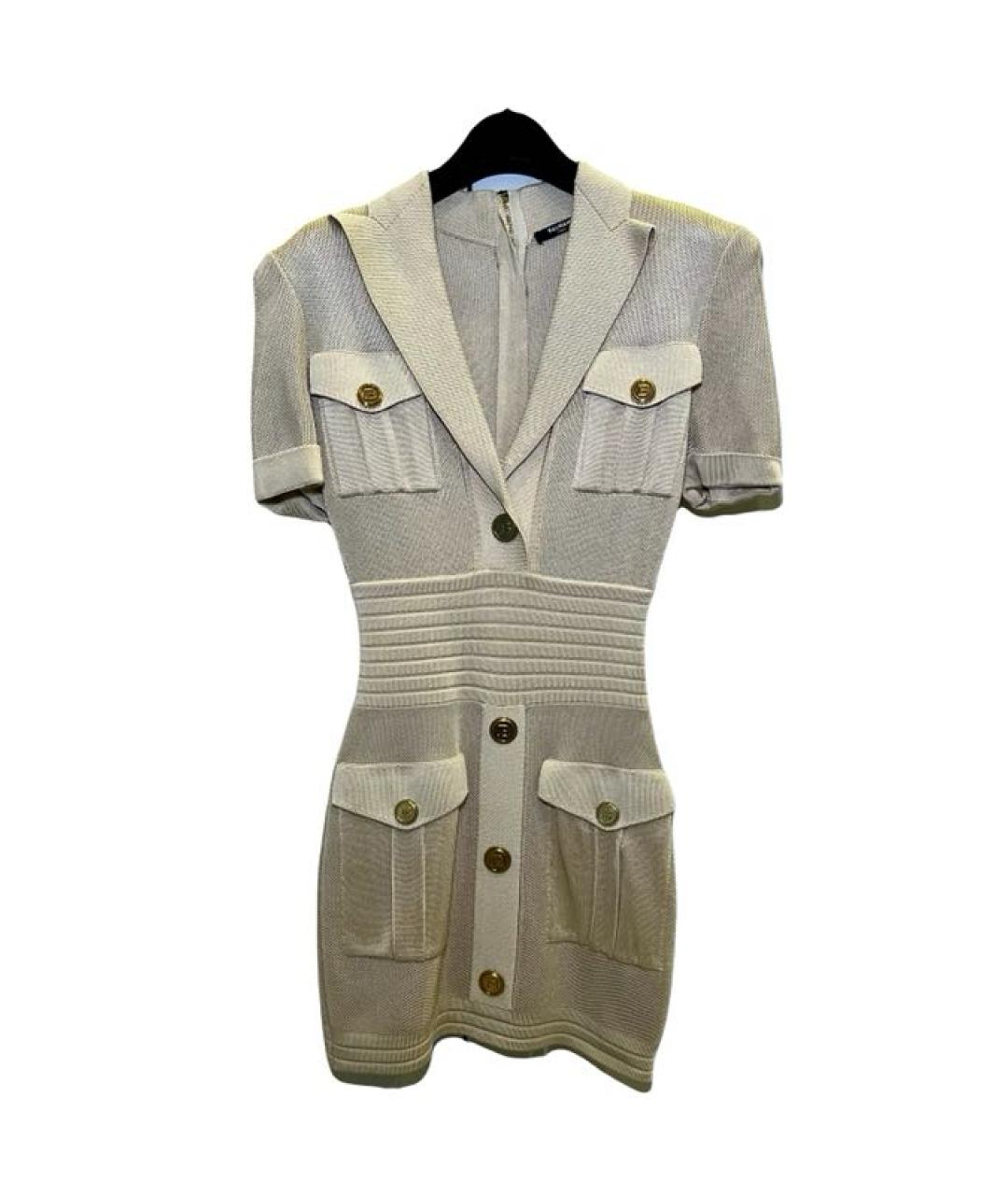 BALMAIN Бежевое вискозное коктейльное платье, фото 9