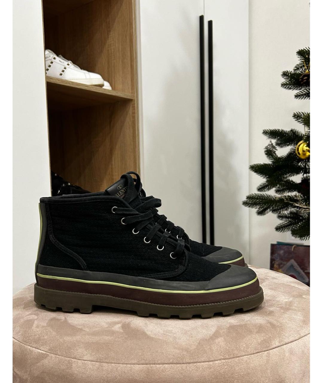 VALENTINO Черные текстильные высокие ботинки, фото 2