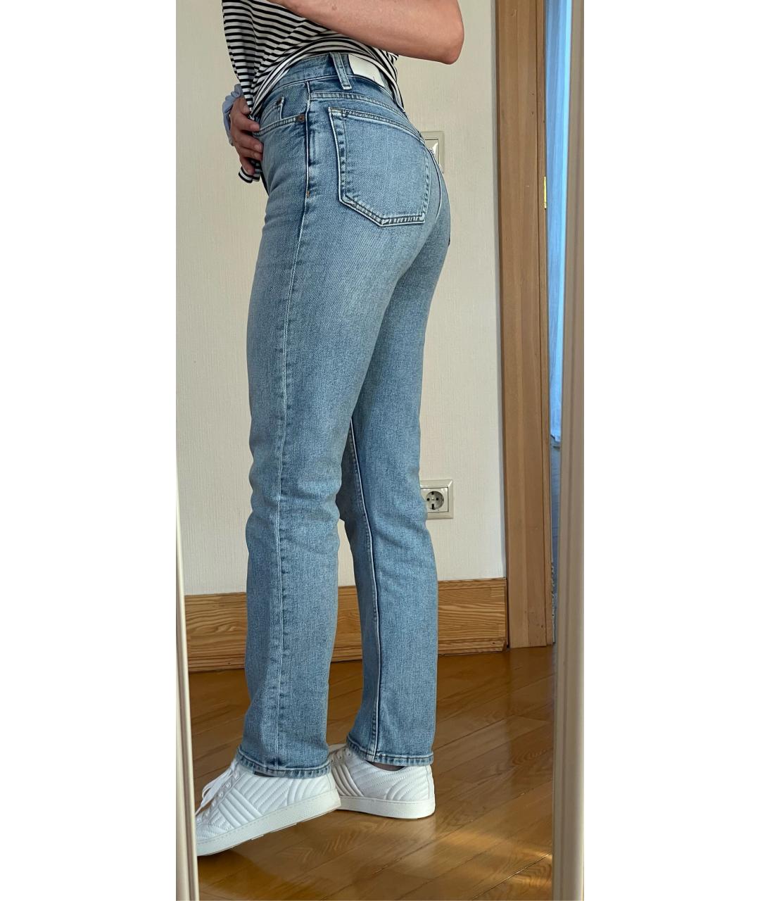 RE/DONE Голубые хлопковые прямые джинсы, фото 7
