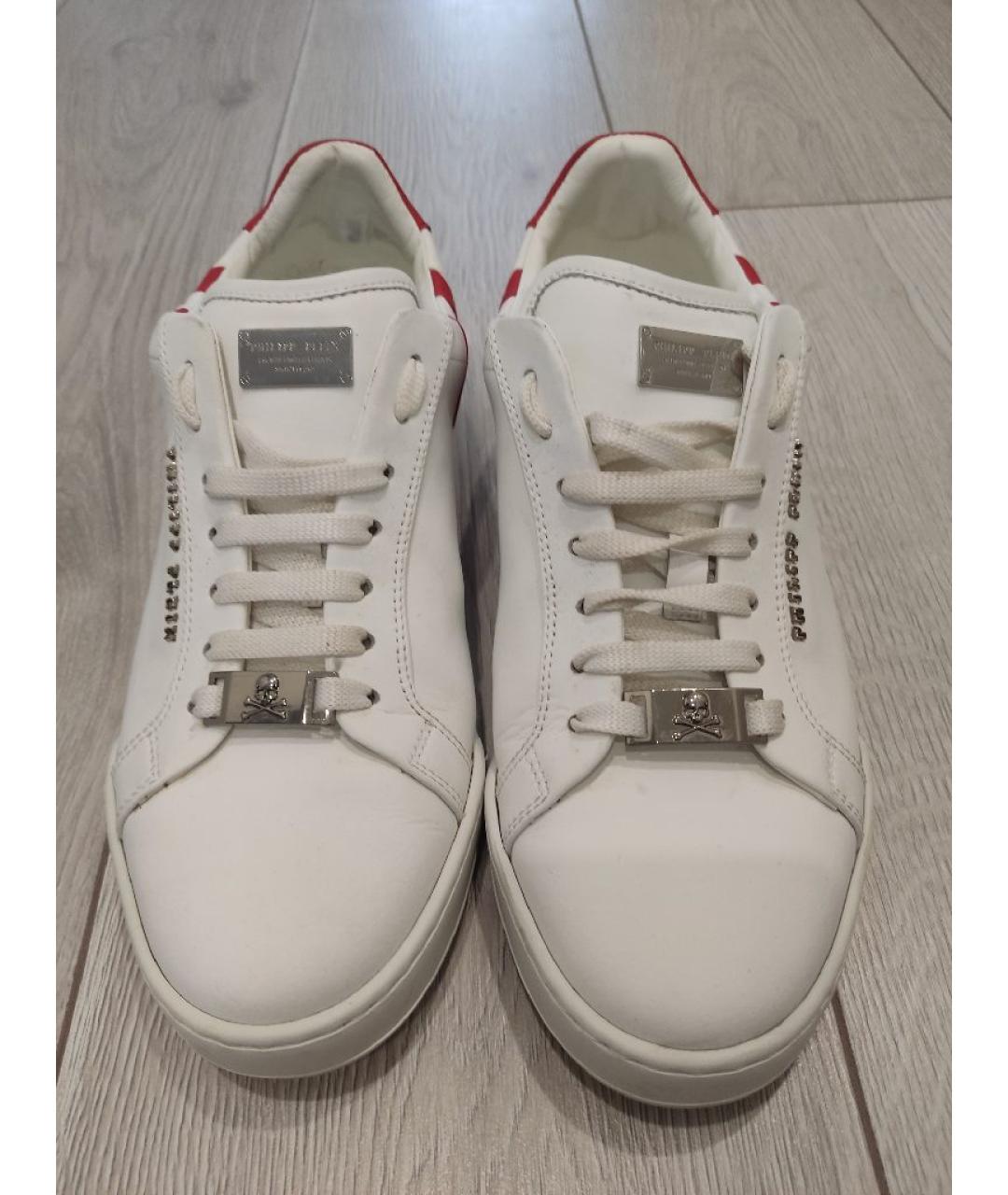 PHILIPP PLEIN Белые кожаные низкие кроссовки / кеды, фото 2