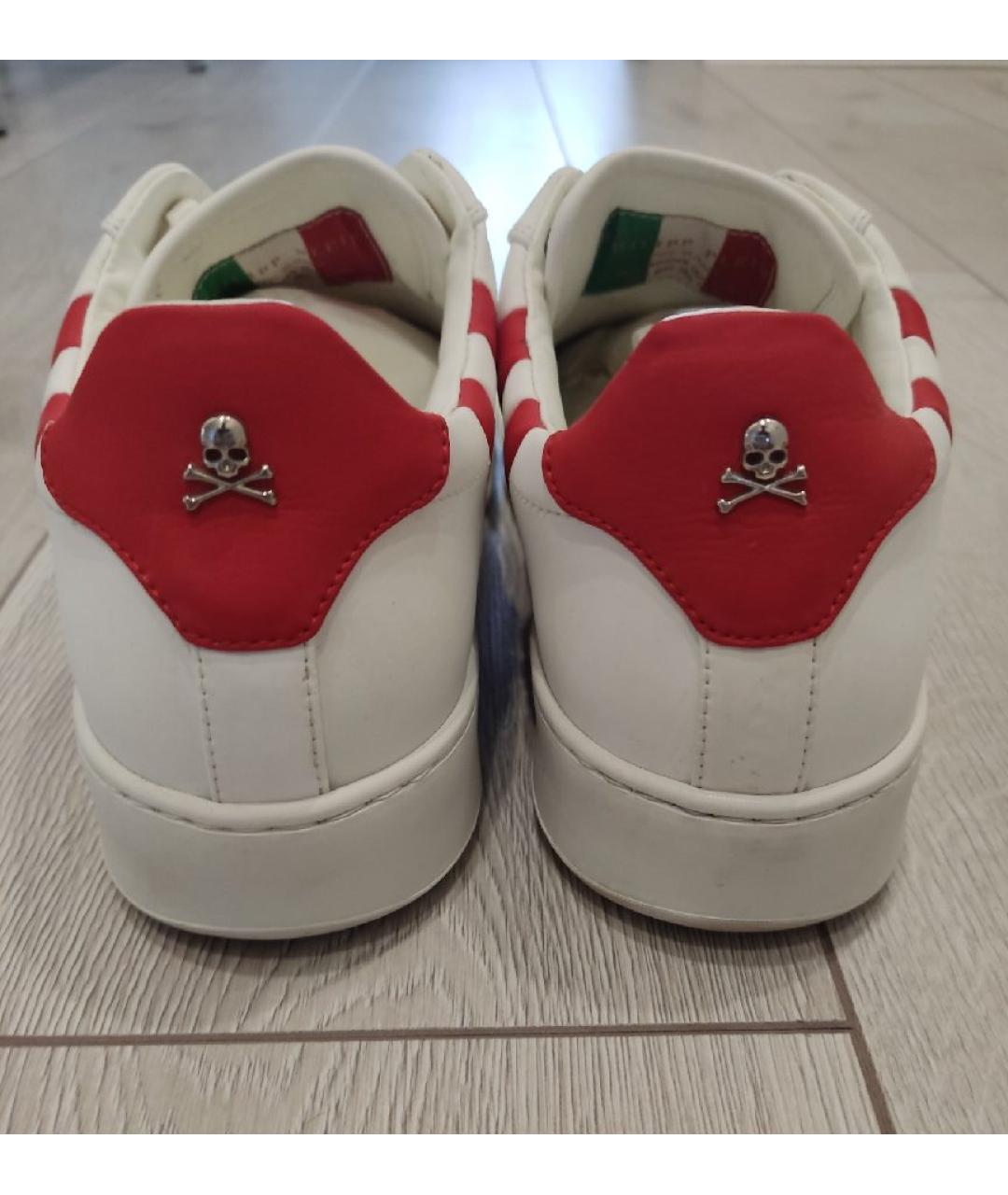 PHILIPP PLEIN Белые кожаные низкие кроссовки / кеды, фото 4