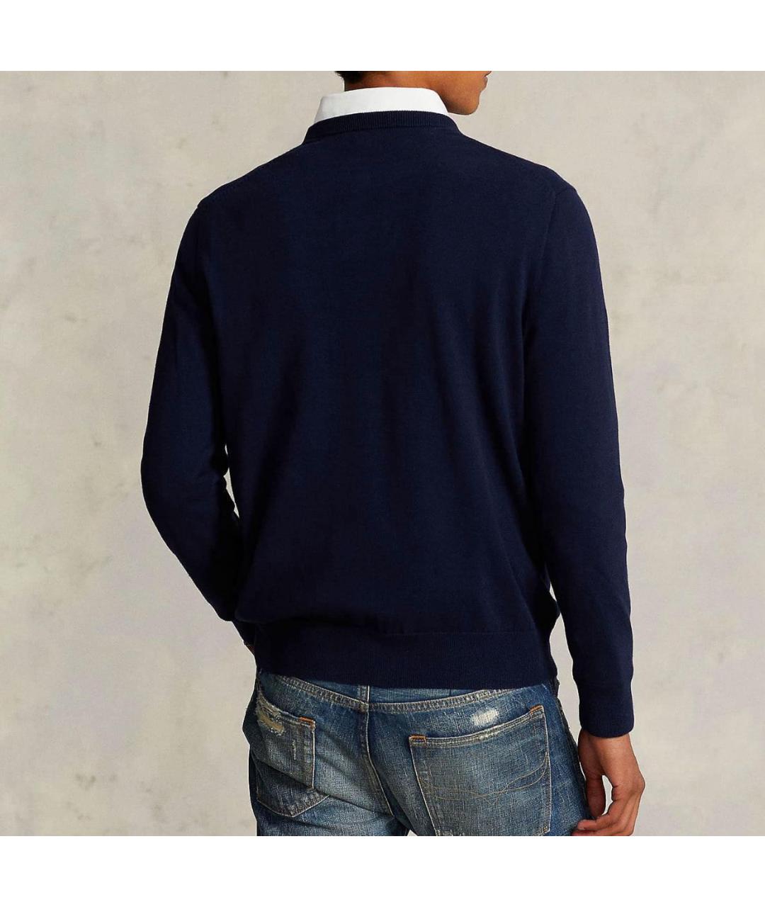 POLO RALPH LAUREN Темно-синий хлопковый джемпер / свитер, фото 2