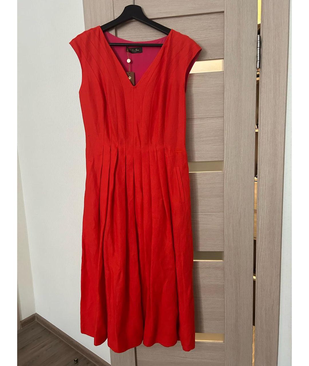 LORO PIANA Красное льняное повседневное платье, фото 7