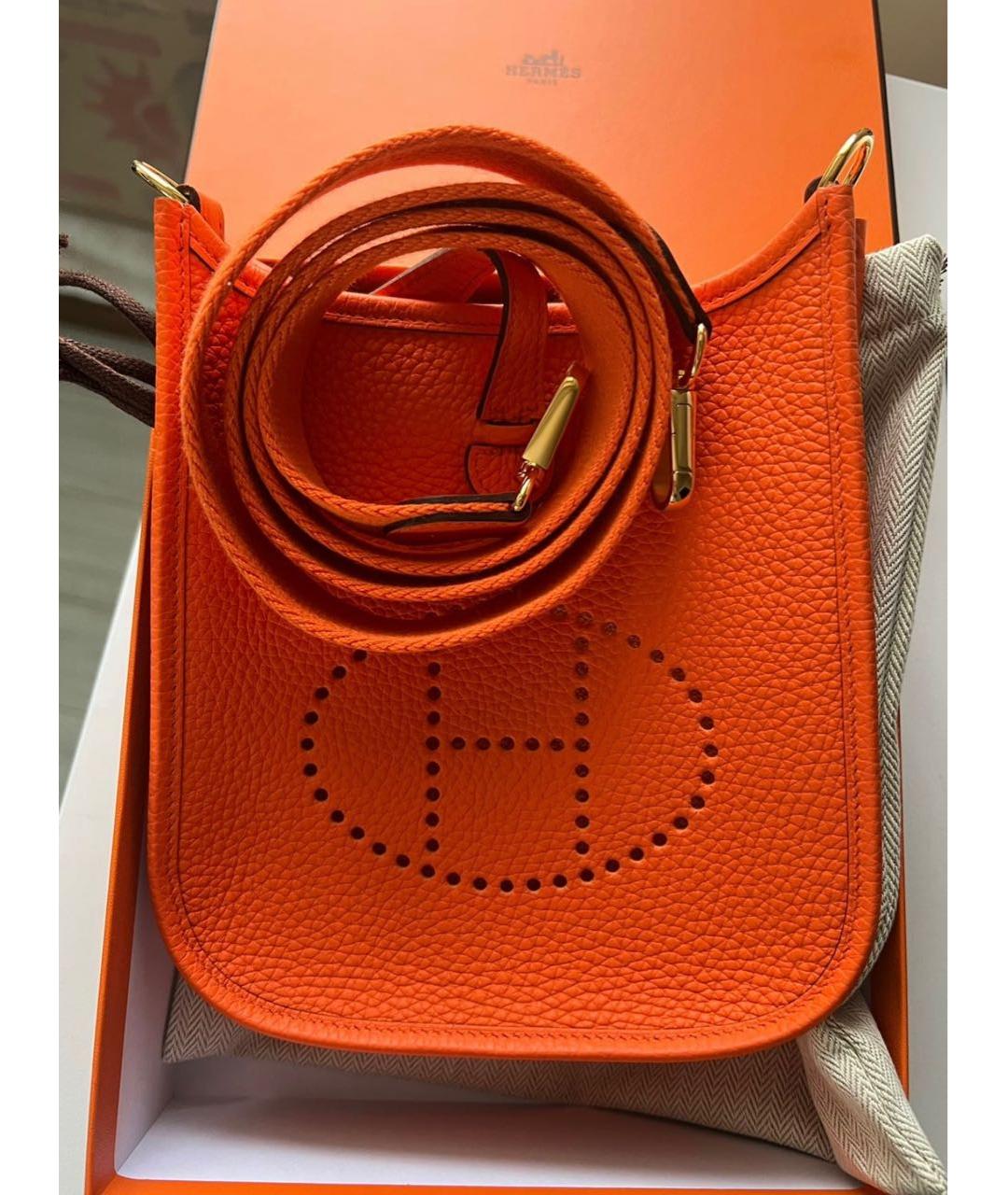 HERMES Оранжевая кожаная сумка через плечо, фото 2