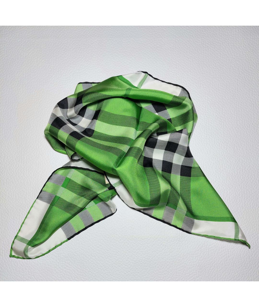 BURBERRY Зеленый шелковый платок, фото 2