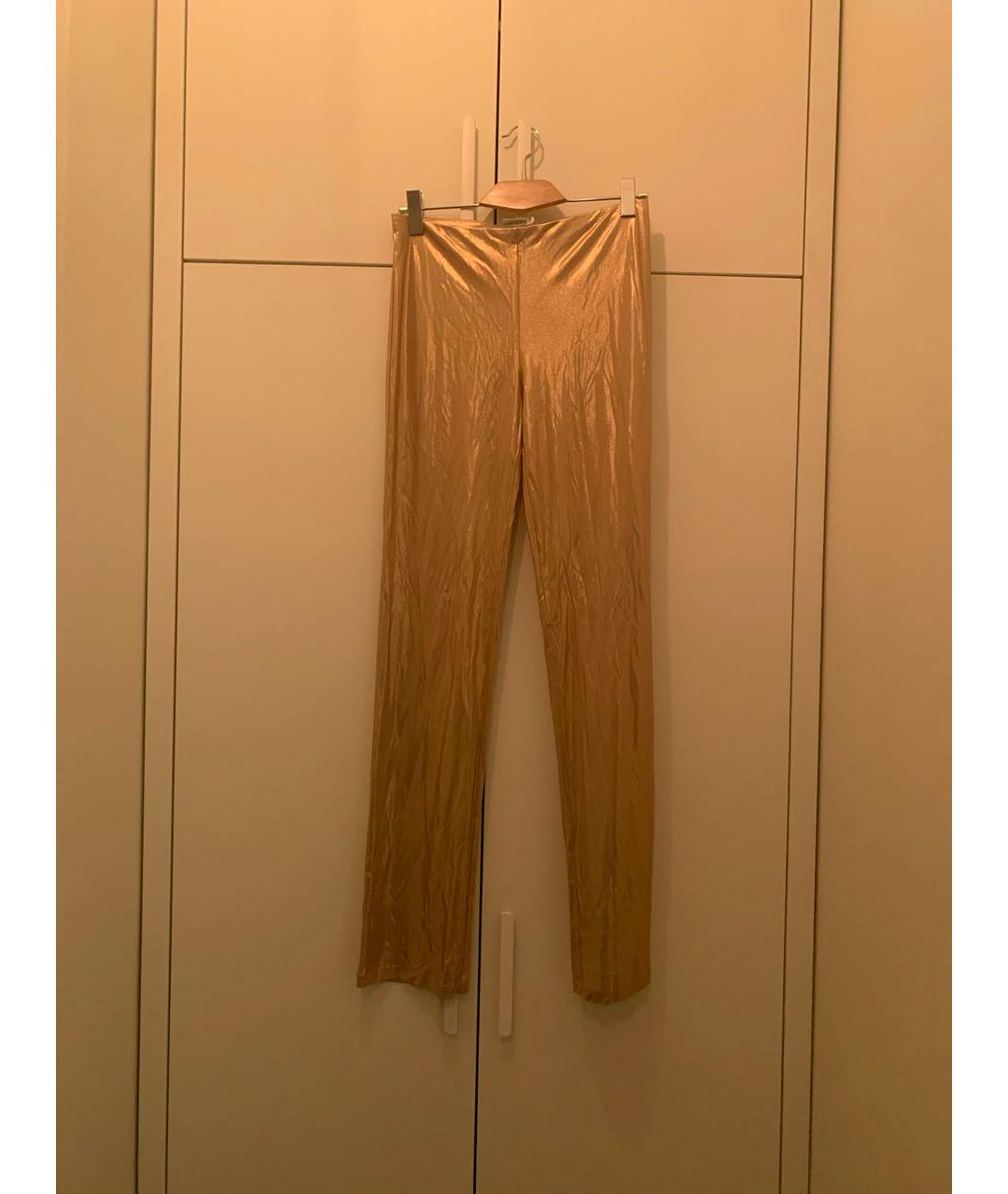 LA PERLA Золотые вискозные прямые брюки, фото 5