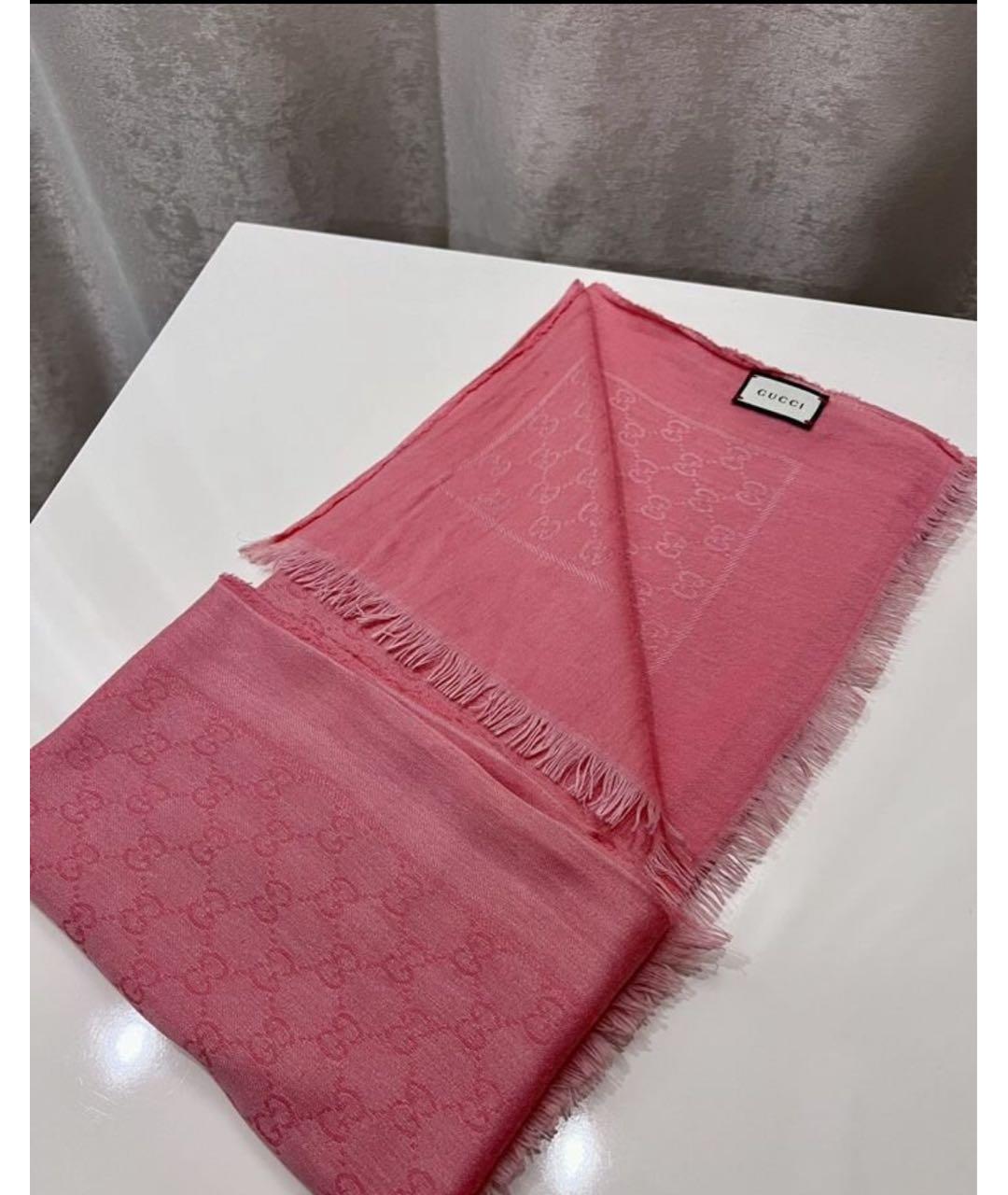 GUCCI Розовый хлопковый шарф, фото 3