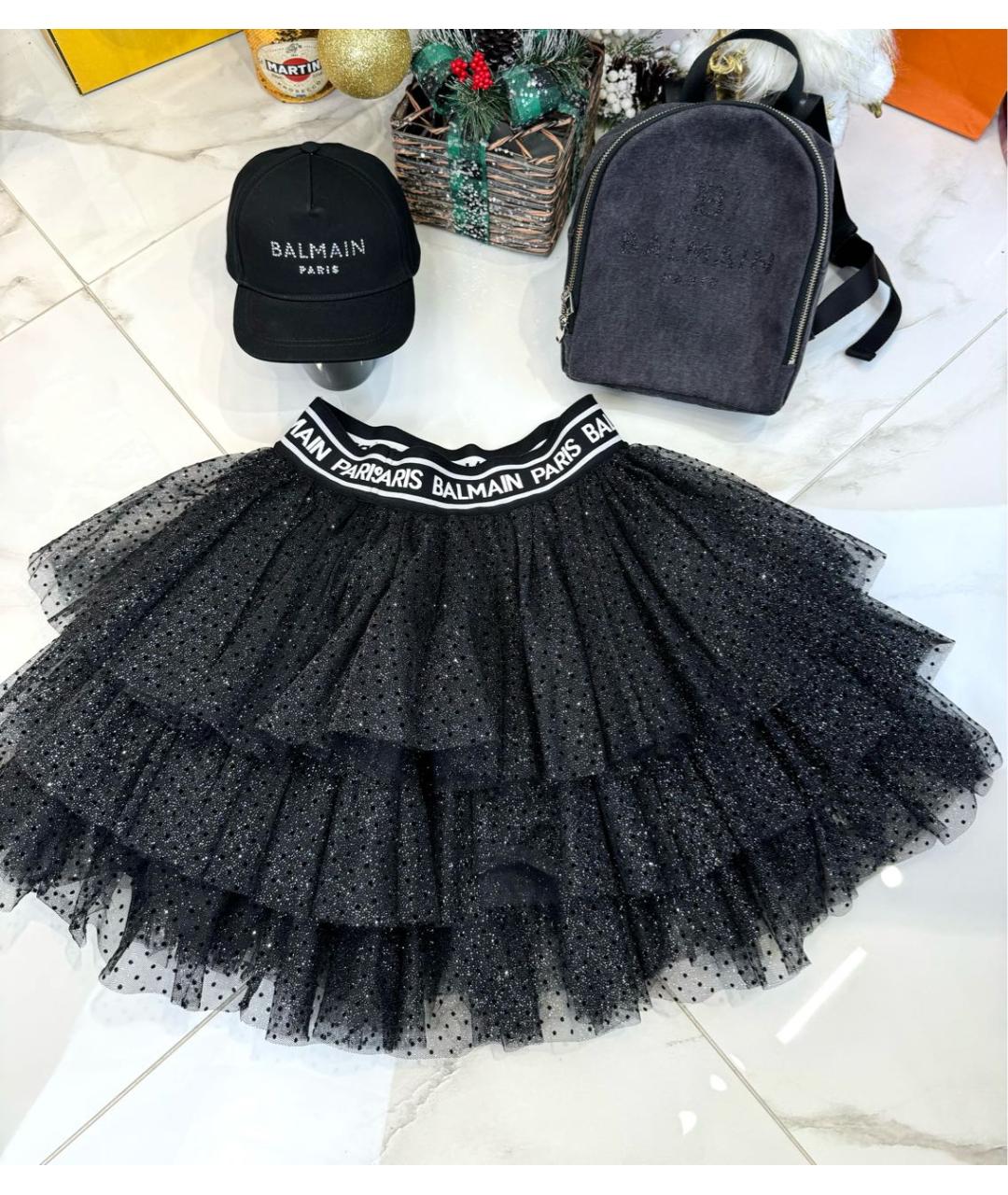 BALMAIN KIDS Черная синтетическая юбка, фото 2