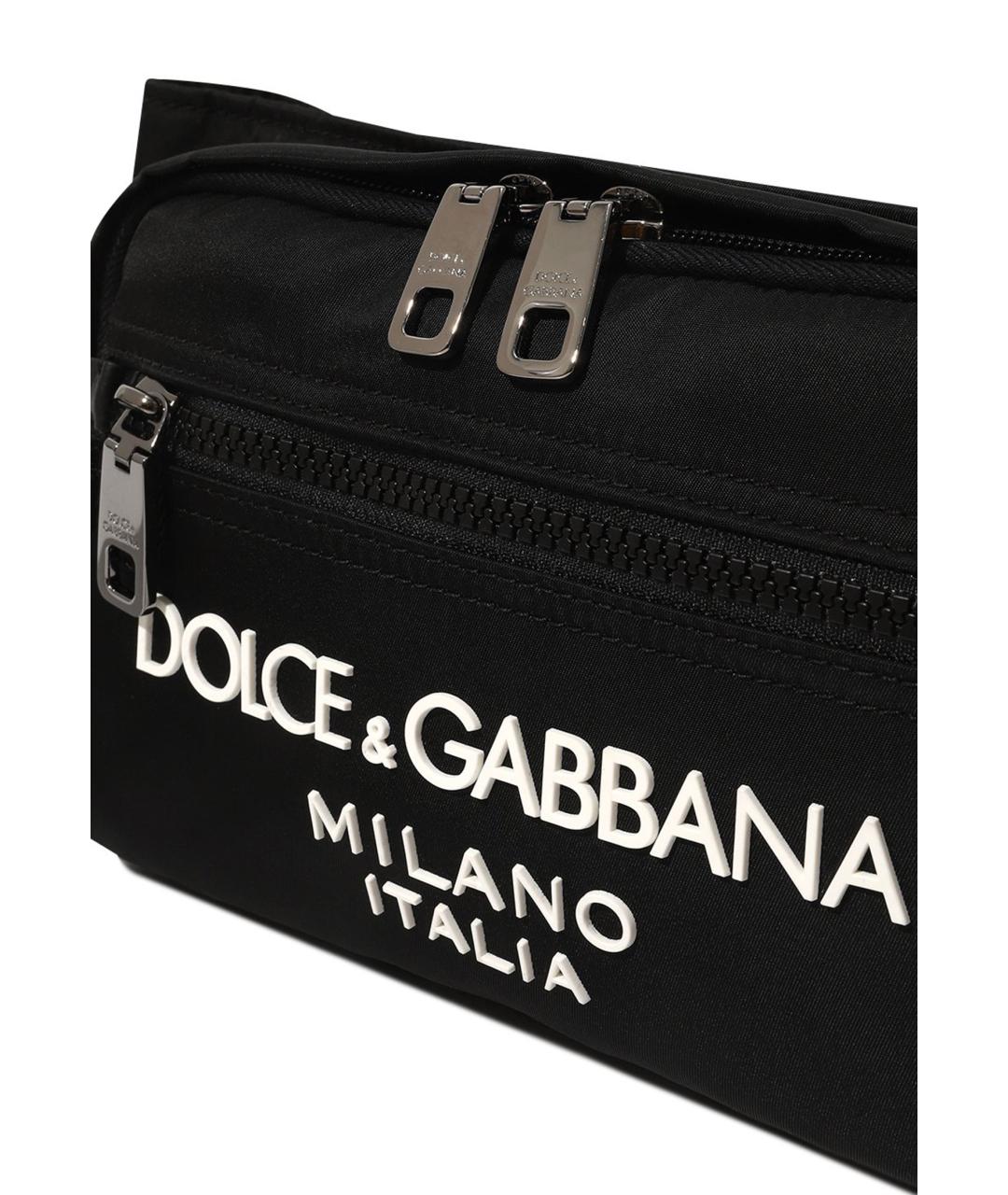 DOLCE&GABBANA Черная тканевая поясная сумка, фото 2