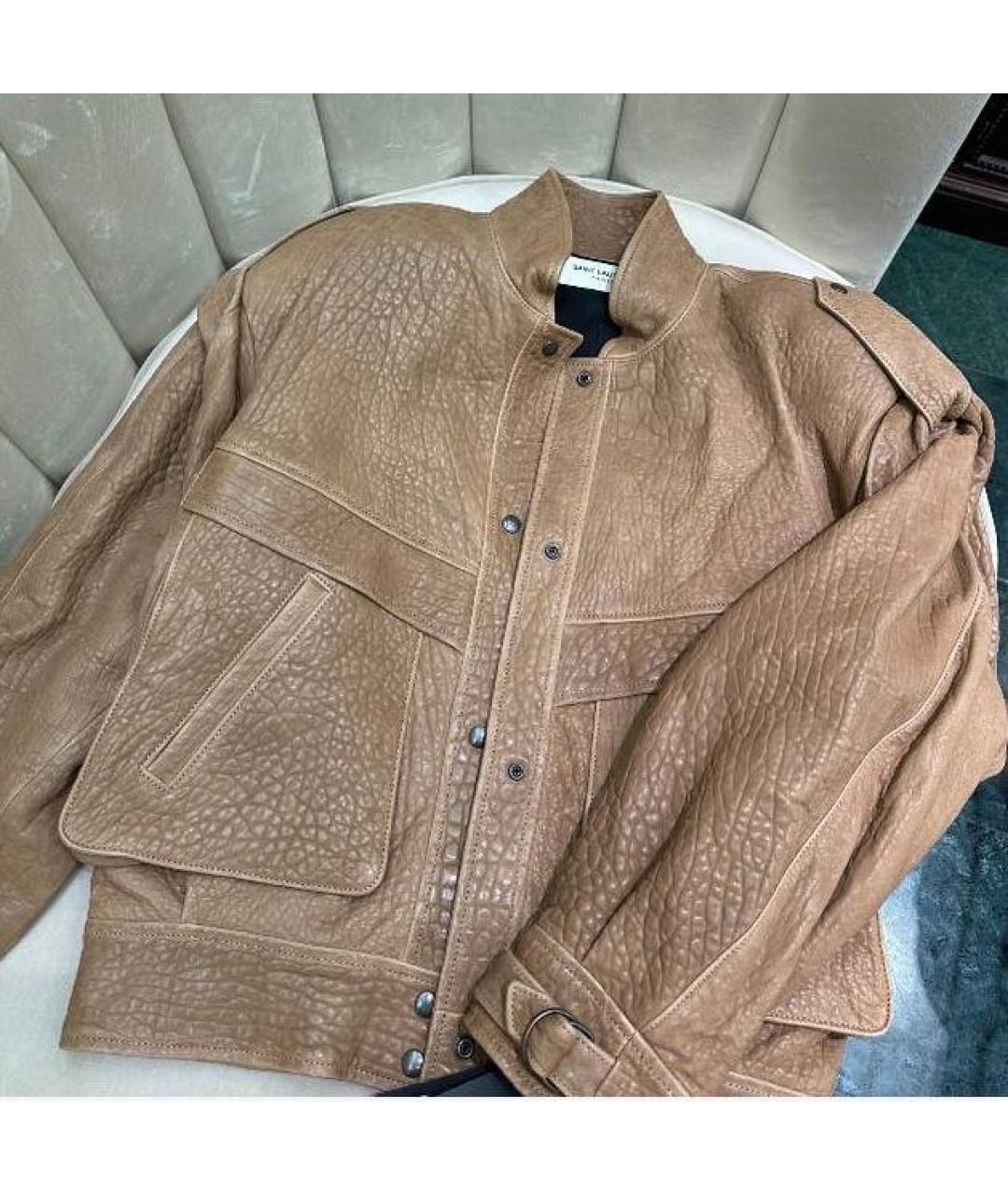 SAINT LAURENT Коричневая кожаная куртка, фото 3