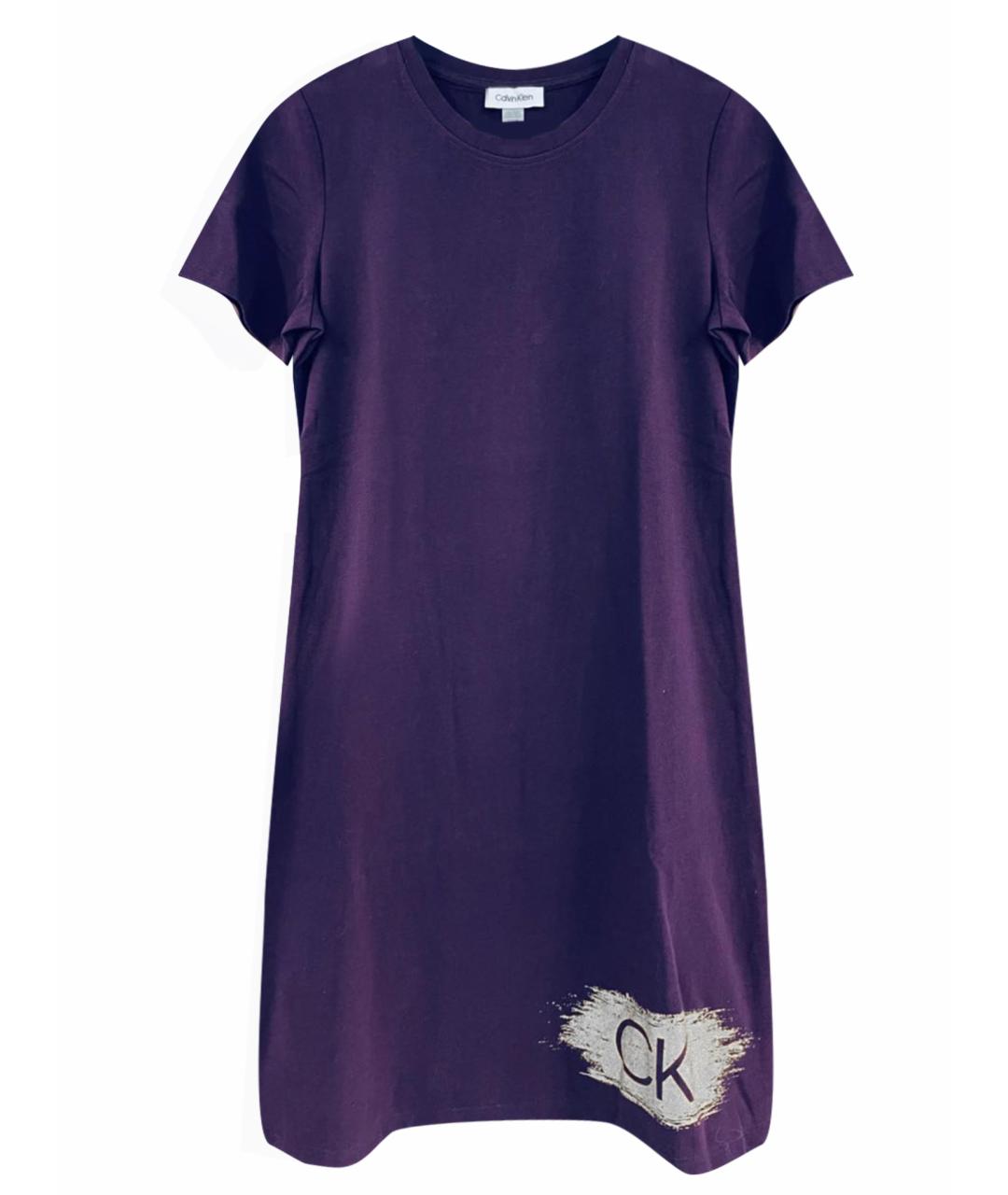 CALVIN KLEIN Фиолетовое хлопко-эластановое повседневное платье, фото 1