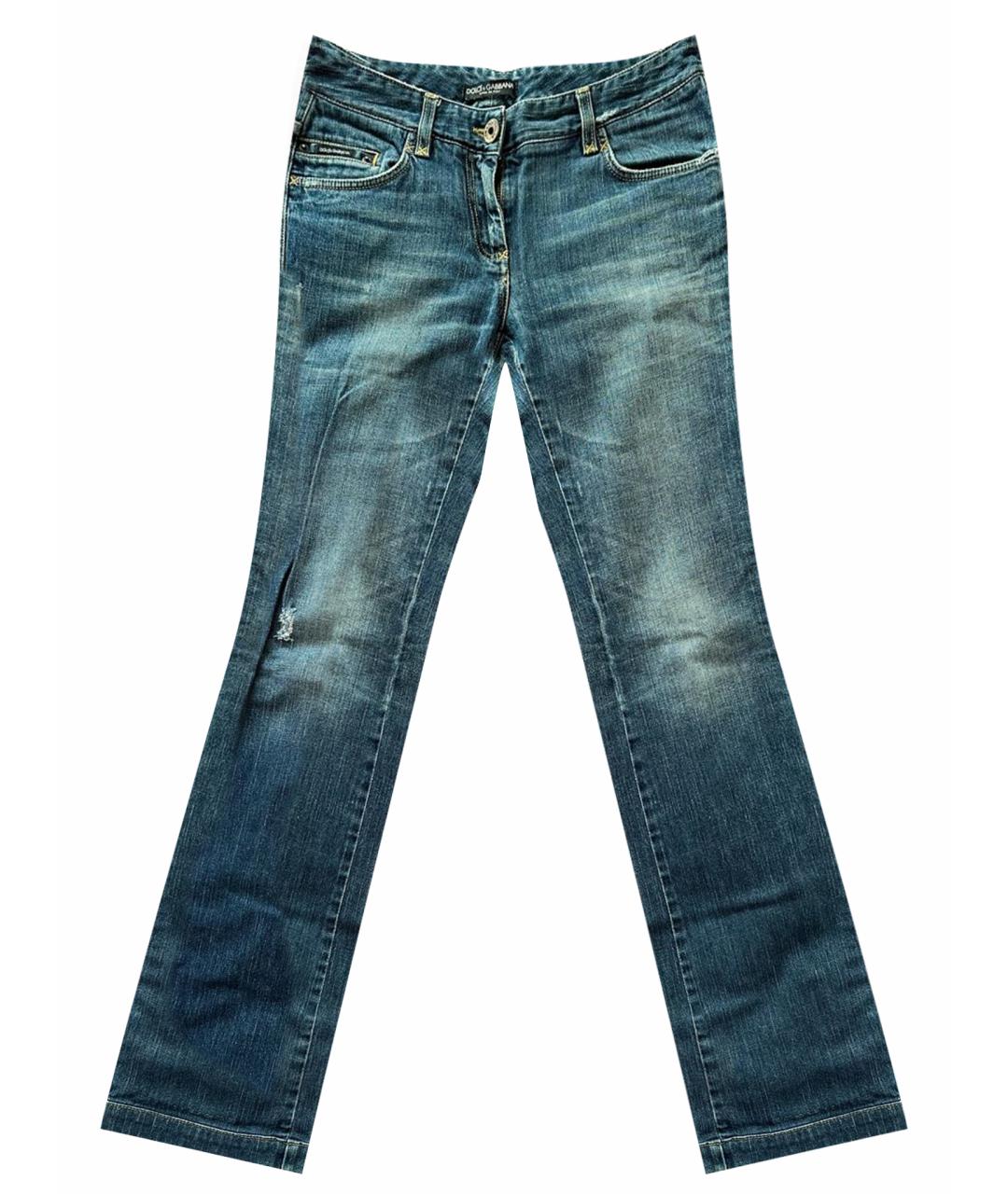 DOLCE&GABBANA Темно-синие хлопко-эластановые прямые джинсы, фото 1