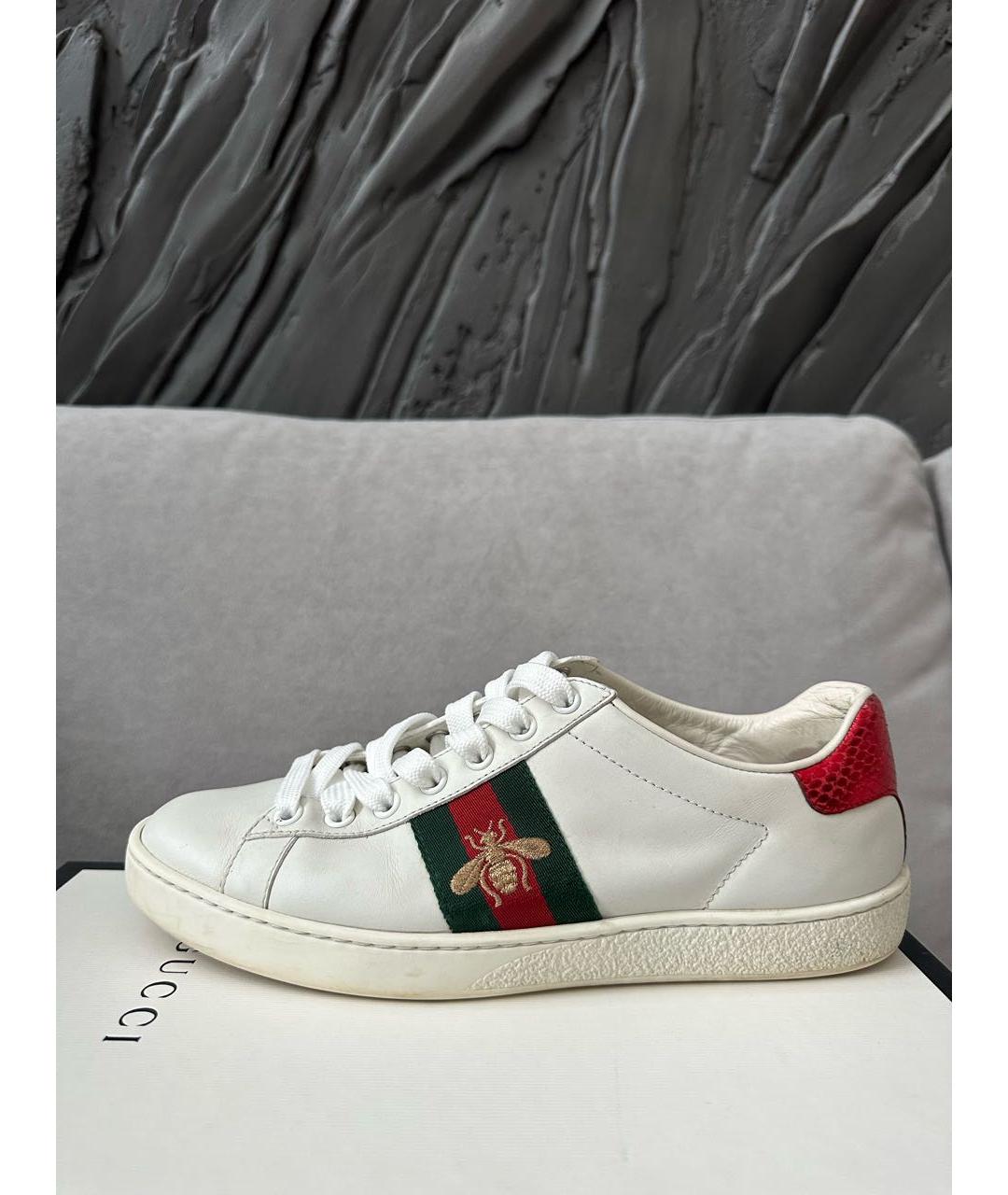 GUCCI Белые кожаные кеды, фото 7