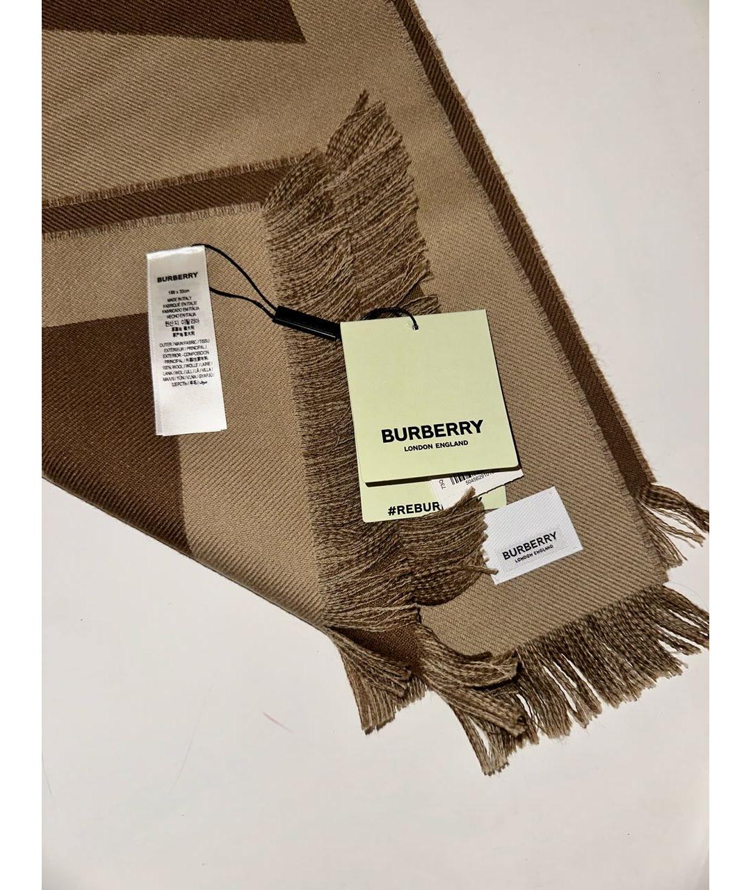 BURBERRY Коричневый шерстяной шарф, фото 6