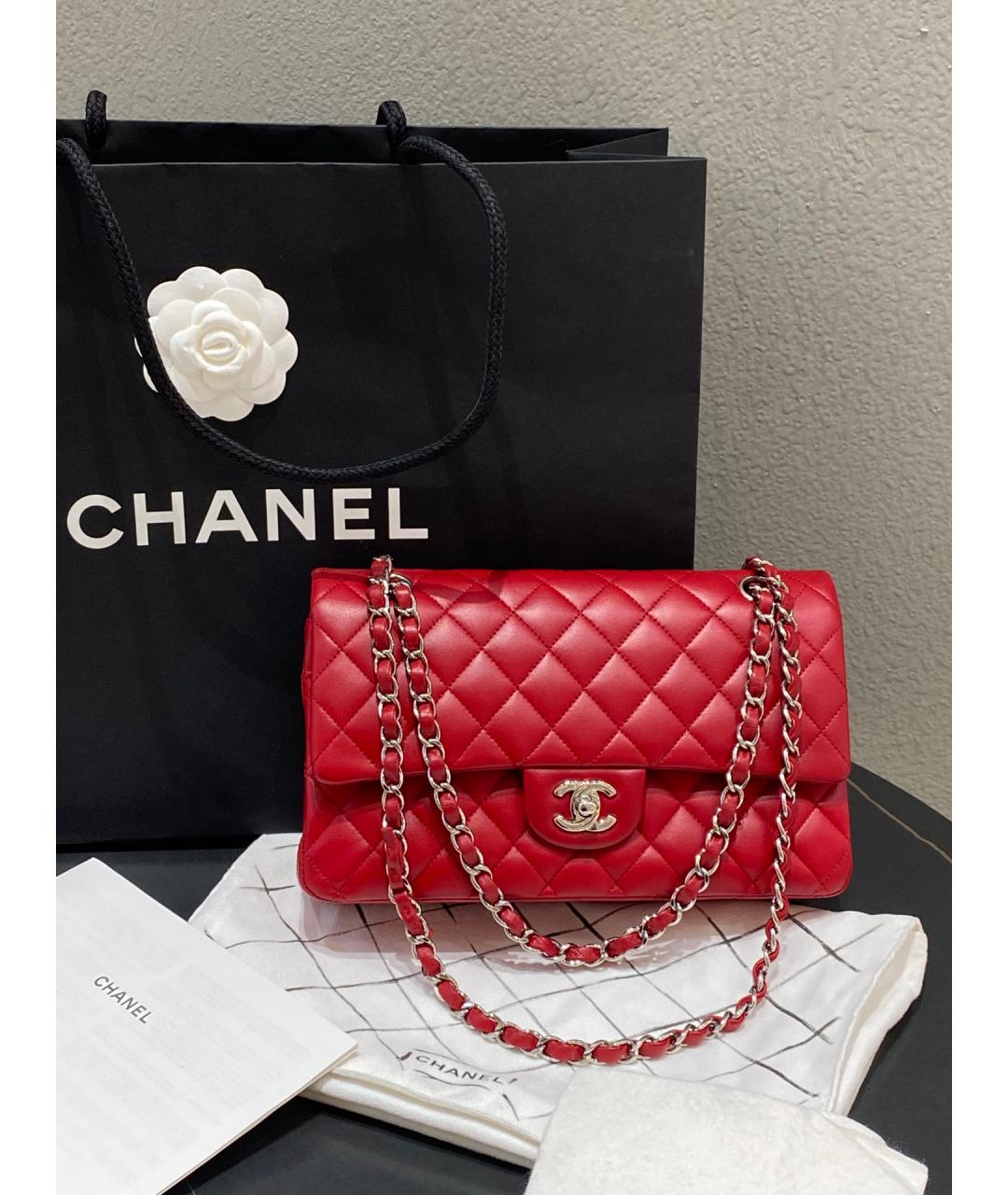 CHANEL Красная кожаная сумка через плечо, фото 6