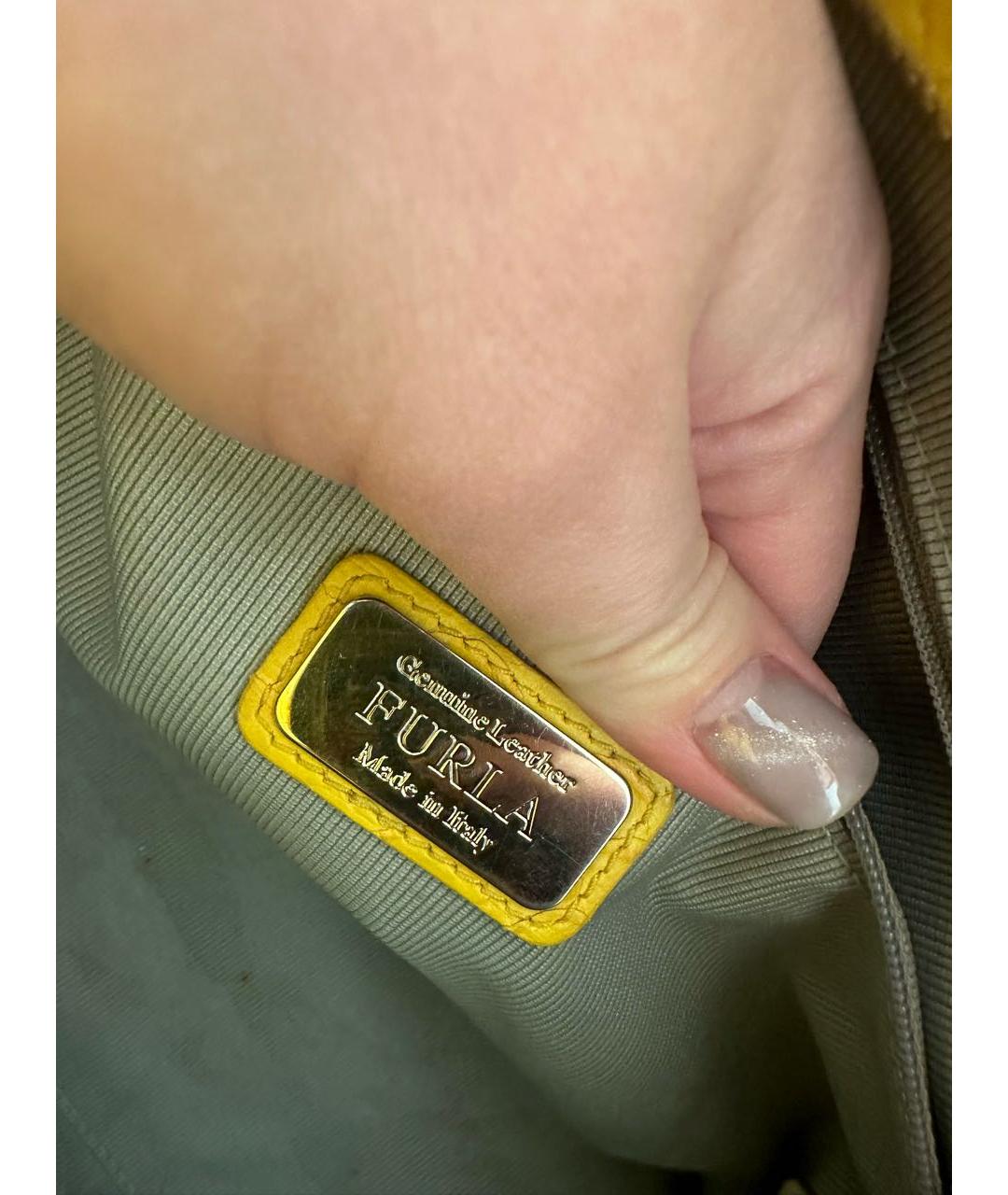 FURLA Горчичная кожаная сумка тоут, фото 7