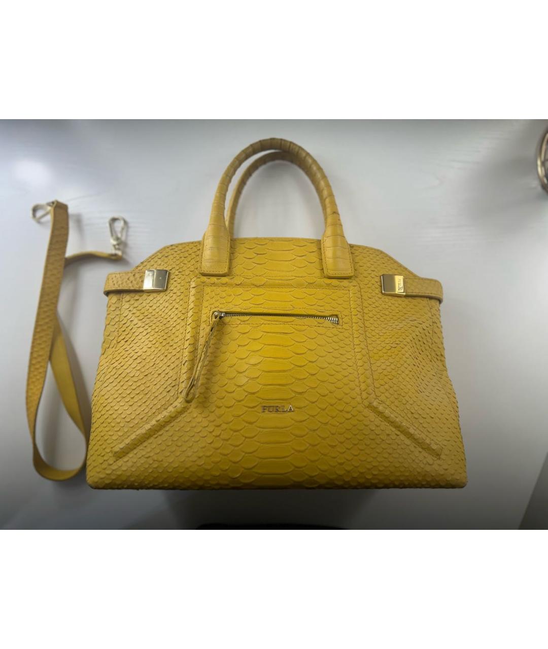 FURLA Горчичная кожаная сумка тоут, фото 9