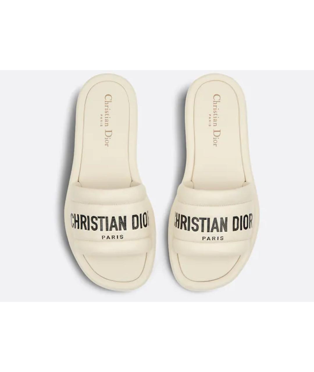 CHRISTIAN DIOR Белые кожаные шлепанцы, фото 2