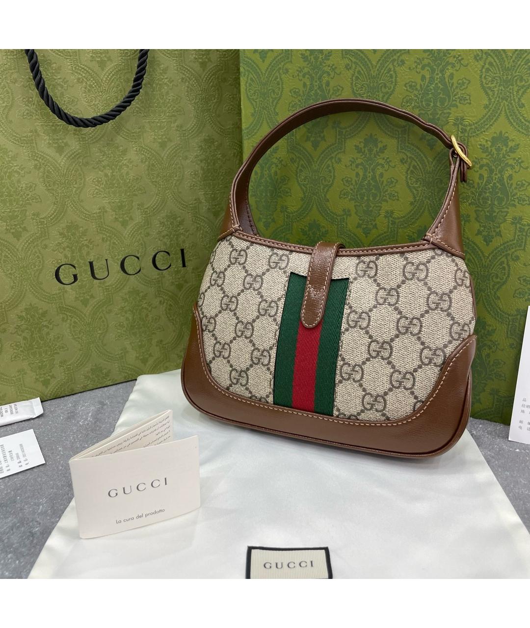 GUCCI Бежевая деним сумка с короткими ручками, фото 2
