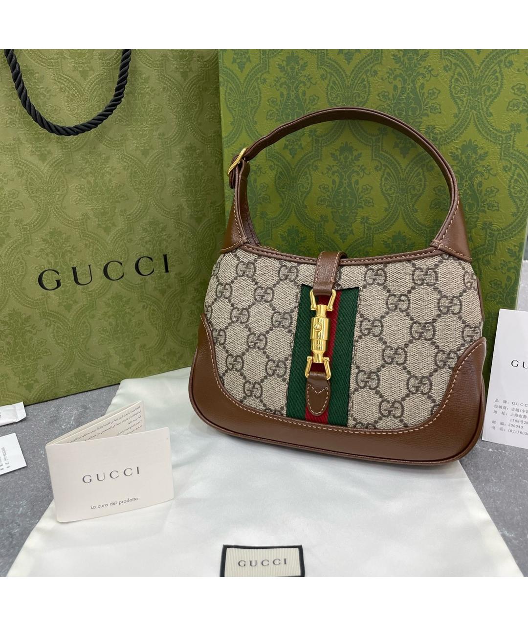 GUCCI Бежевая деним сумка с короткими ручками, фото 3