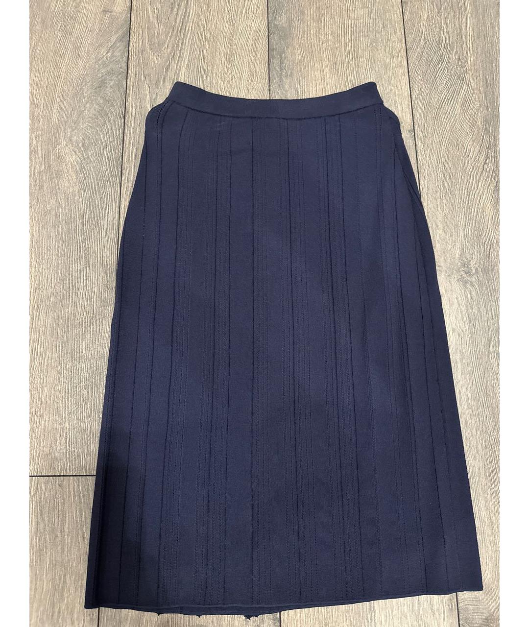 LOUIS VUITTON PRE-OWNED Темно-синяя шелковая юбка миди, фото 2
