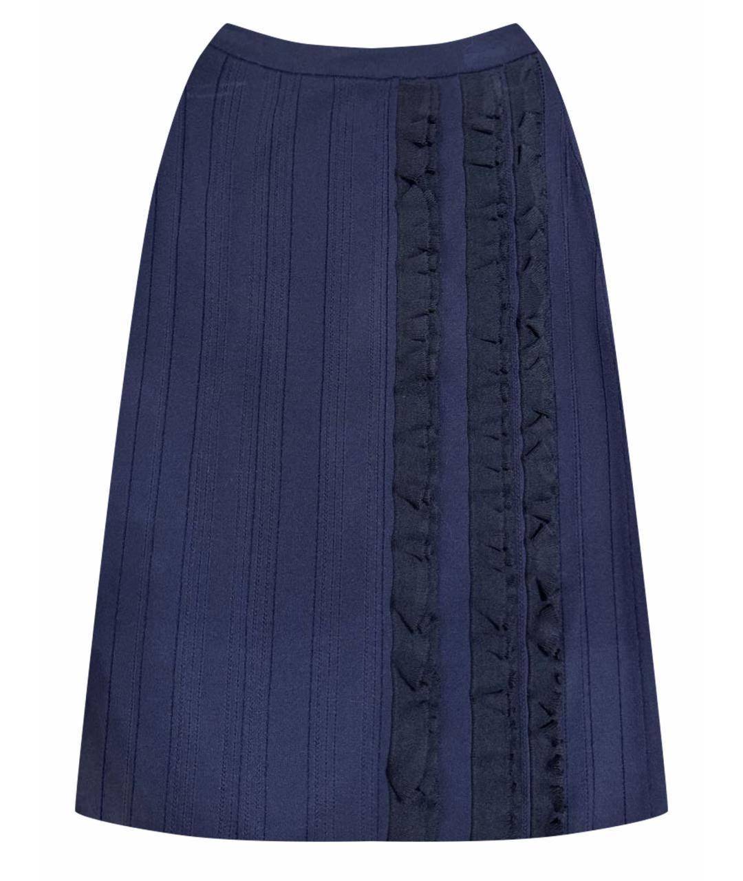 LOUIS VUITTON PRE-OWNED Темно-синяя шелковая юбка миди, фото 1