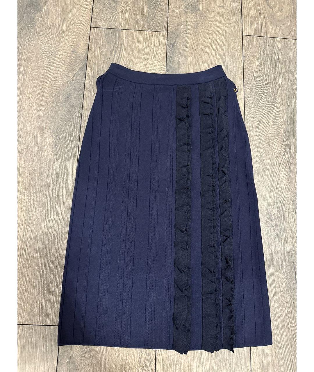LOUIS VUITTON PRE-OWNED Темно-синяя шелковая юбка миди, фото 8
