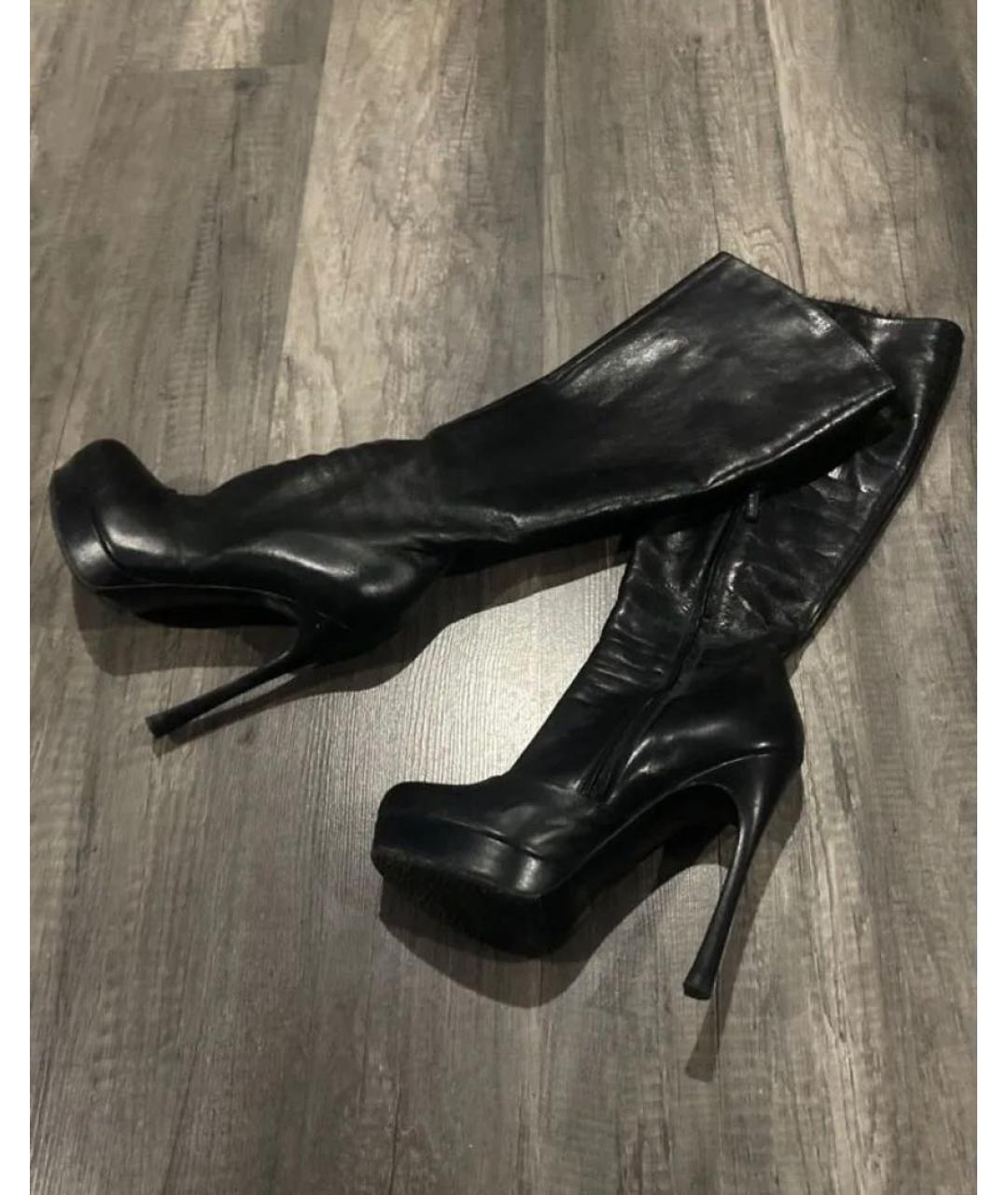 SAINT LAURENT Черные кожаные сапоги, фото 4