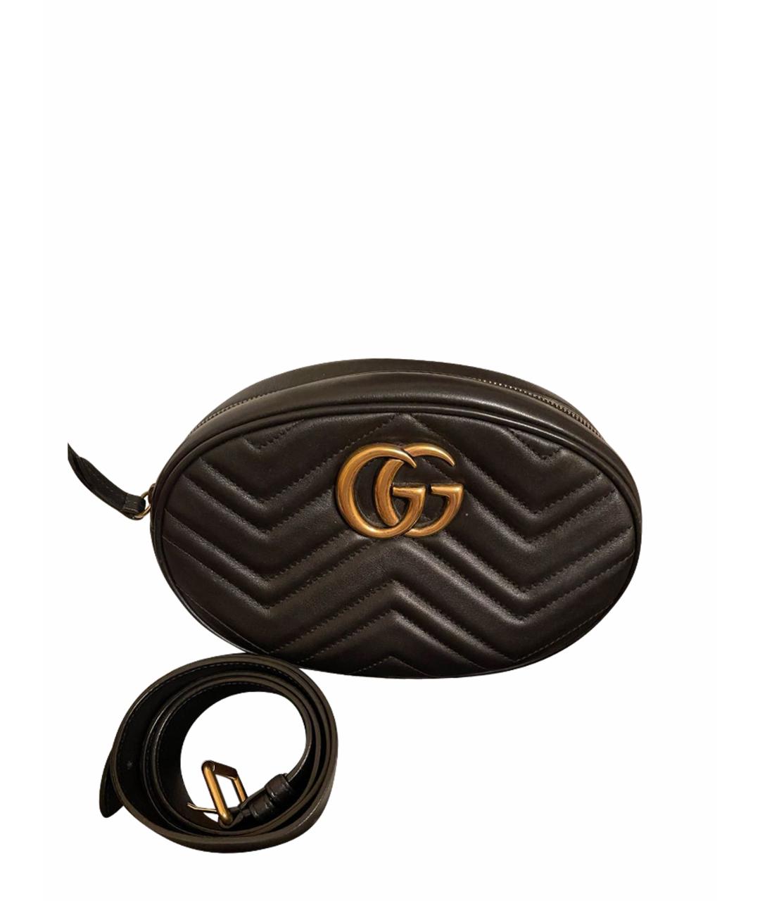 GUCCI Черная кожаная поясная сумка, фото 1