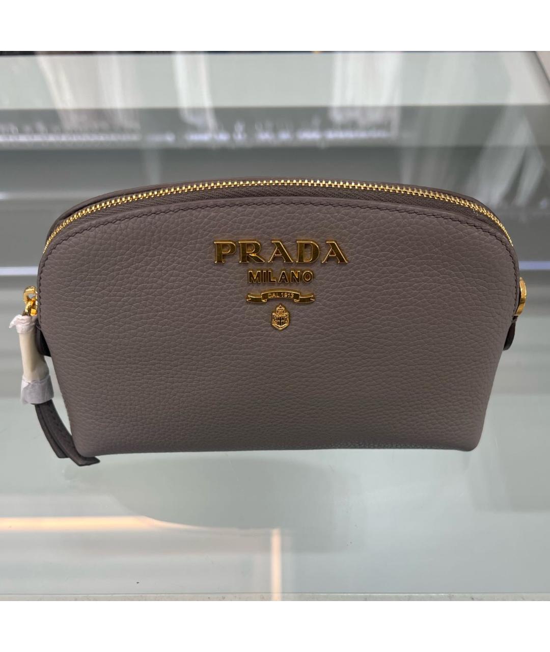 PRADA Серая кожаная косметичка, фото 5