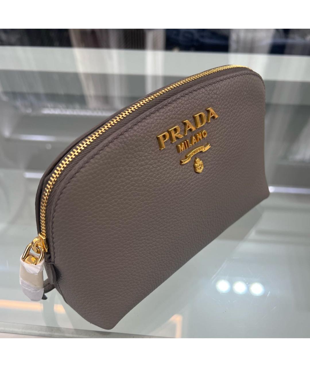 PRADA Серая кожаная косметичка, фото 2