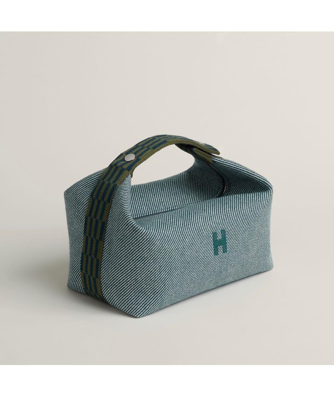 HERMES Зеленая шерстяная косметичка, фото 4