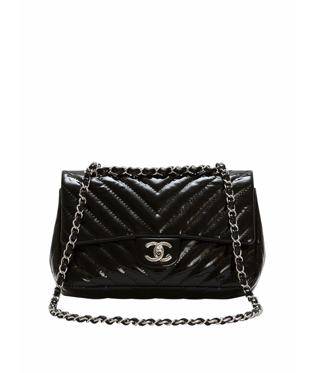 CHANEL Черная сумка через плечо из лакированной кожи, фото 1