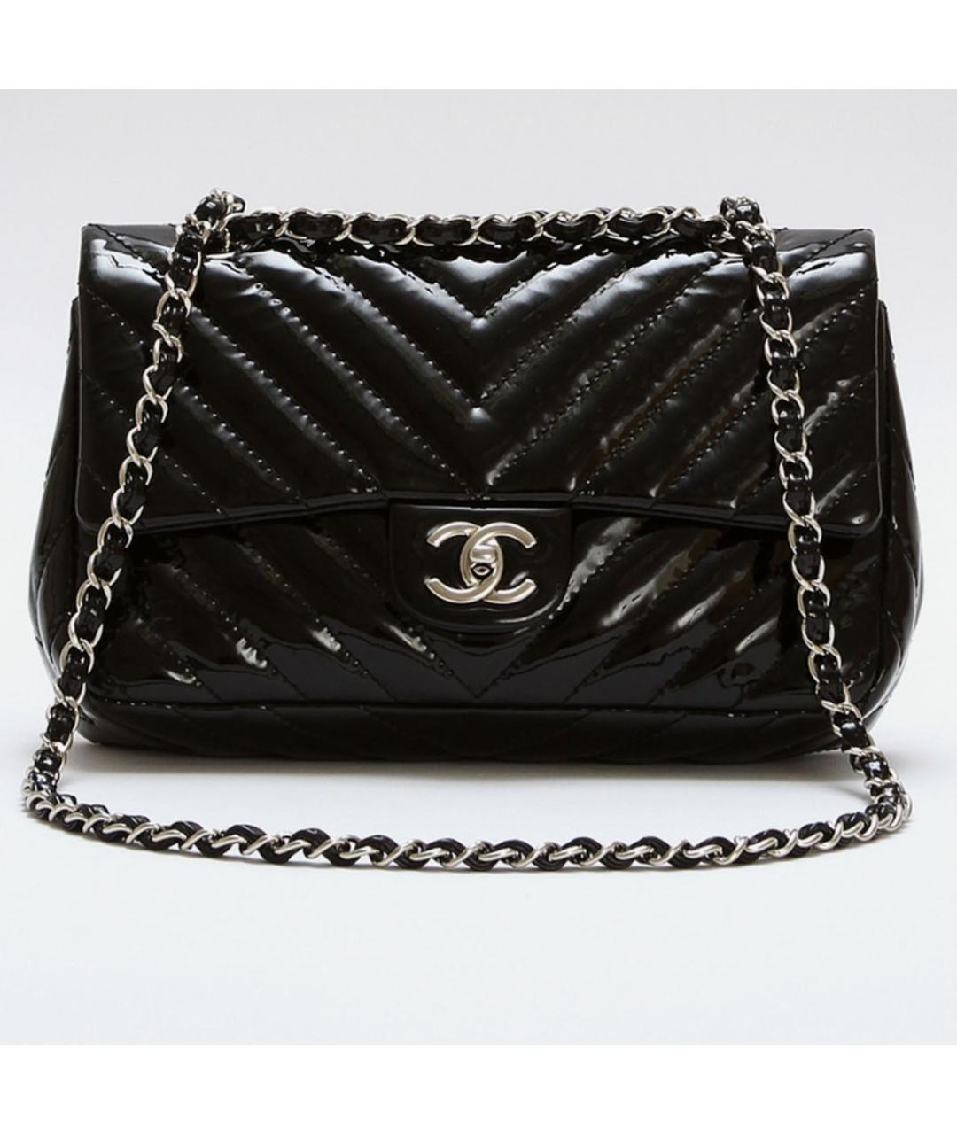 CHANEL Черная сумка через плечо из лакированной кожи, фото 6