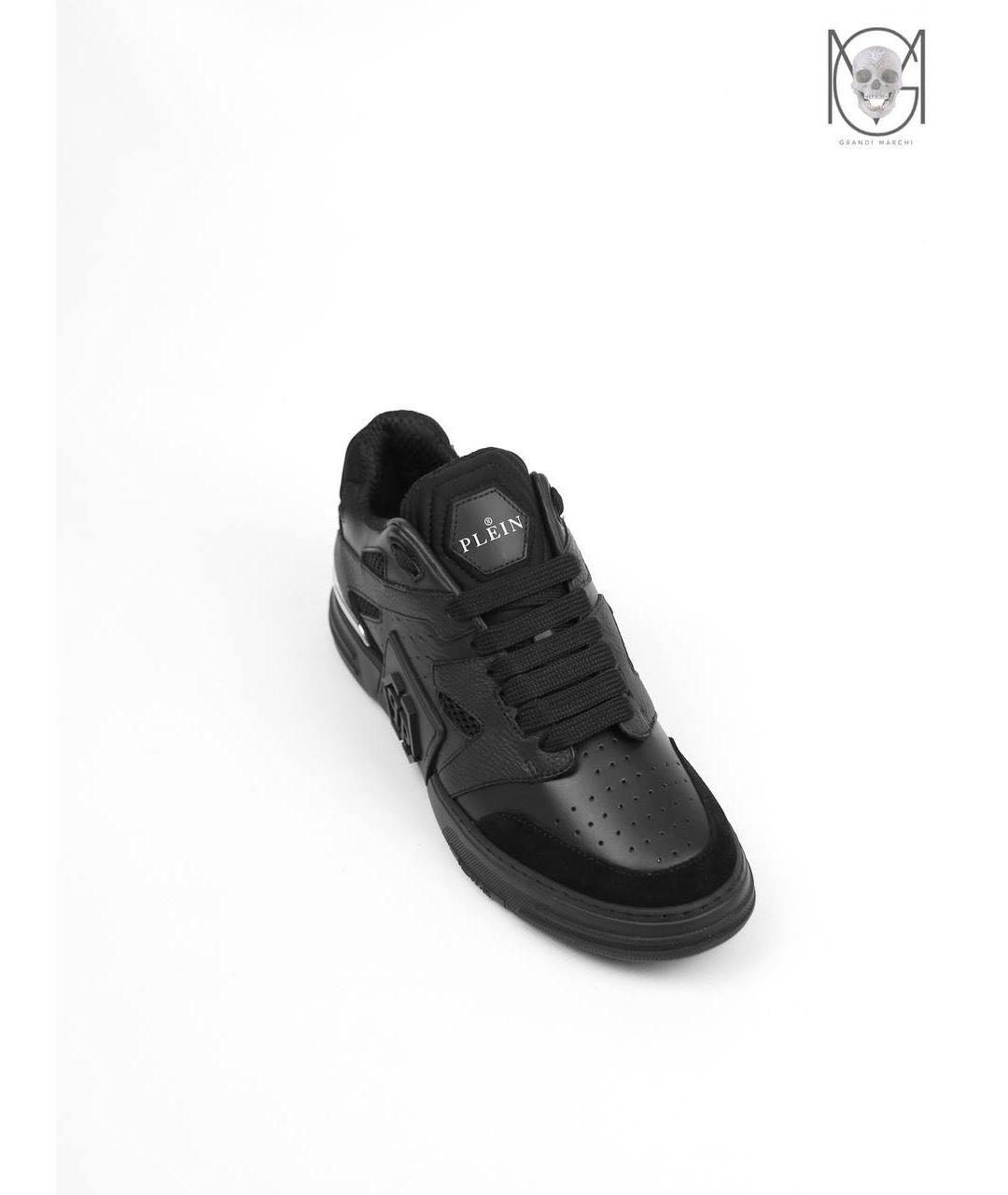 PHILIPP PLEIN Черные кожаные низкие кроссовки / кеды, фото 8
