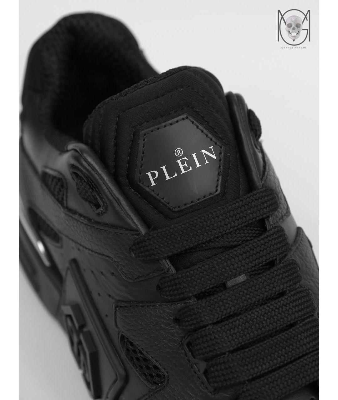 PHILIPP PLEIN Черные кожаные низкие кроссовки / кеды, фото 7