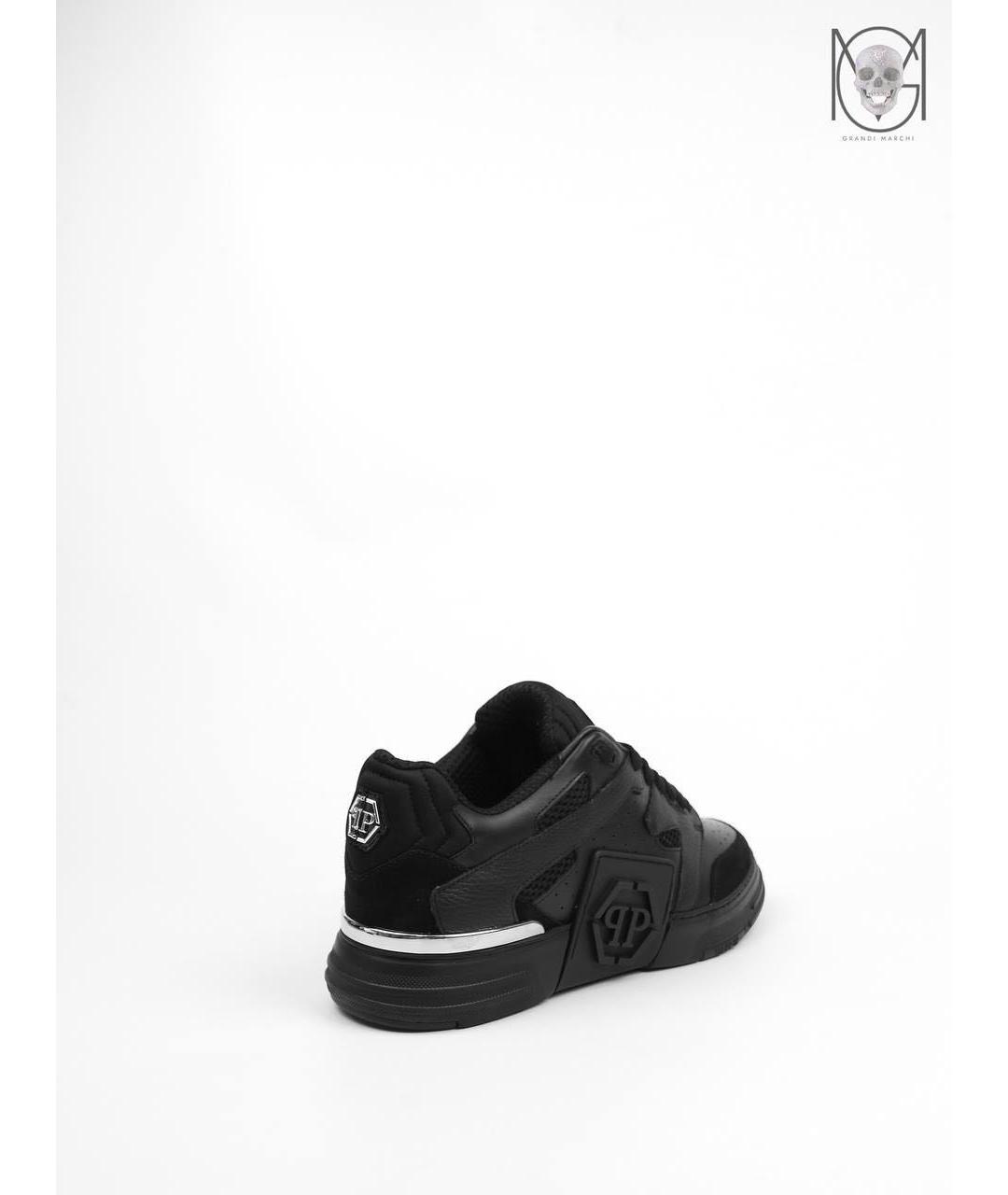 PHILIPP PLEIN Черные кожаные низкие кроссовки / кеды, фото 4