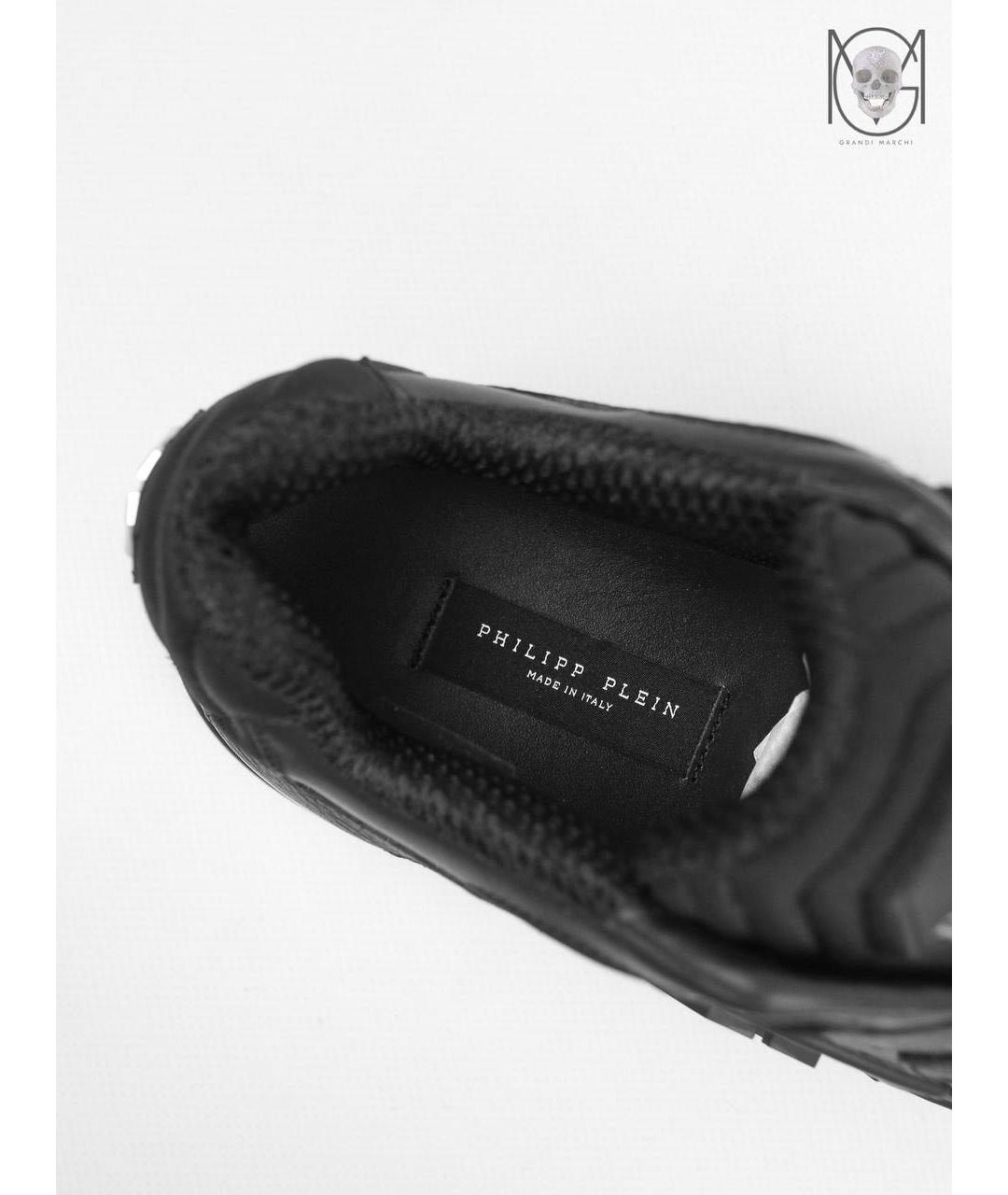 PHILIPP PLEIN Черные кожаные низкие кроссовки / кеды, фото 3