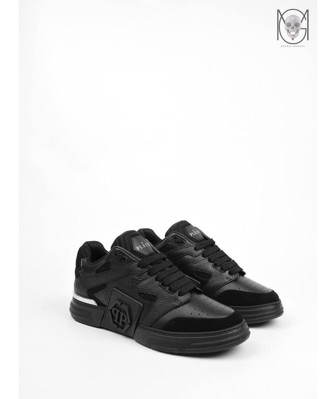 PHILIPP PLEIN Черные кожаные низкие кроссовки / кеды, фото 2