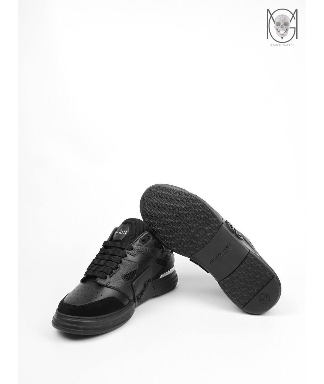 PHILIPP PLEIN Черные кожаные низкие кроссовки / кеды, фото 6