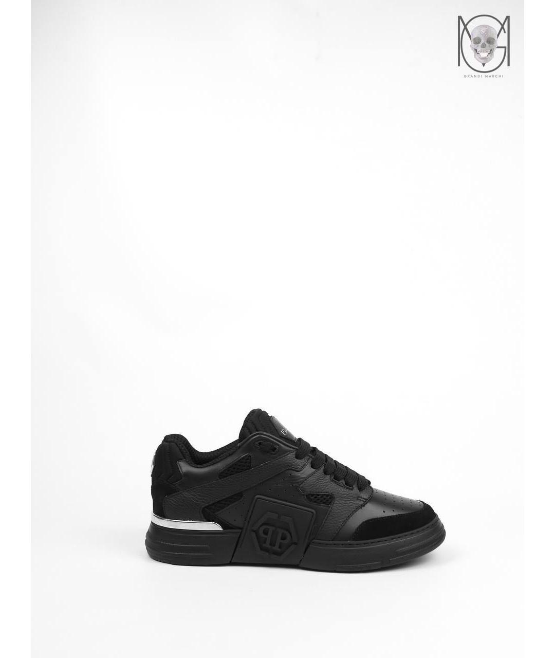 PHILIPP PLEIN Черные кожаные низкие кроссовки / кеды, фото 9