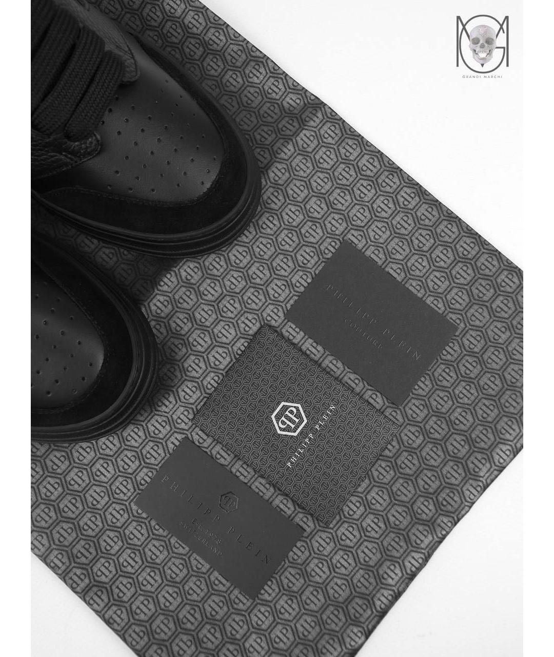 PHILIPP PLEIN Черные кожаные низкие кроссовки / кеды, фото 5