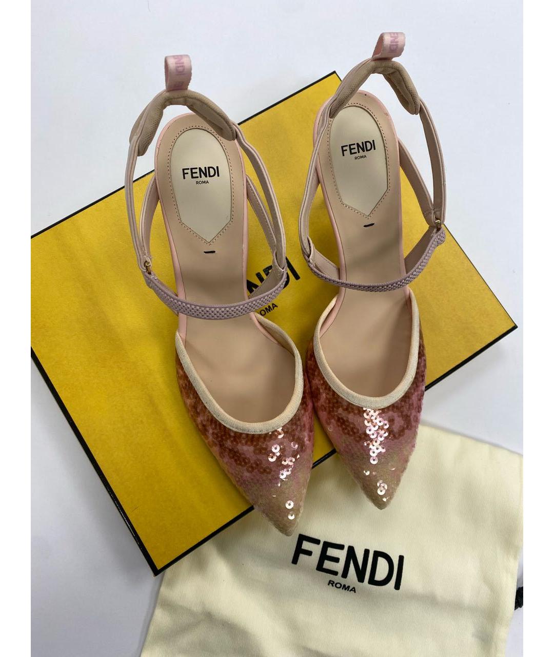 FENDI Коралловые текстильные лодочки на низком каблуке, фото 3