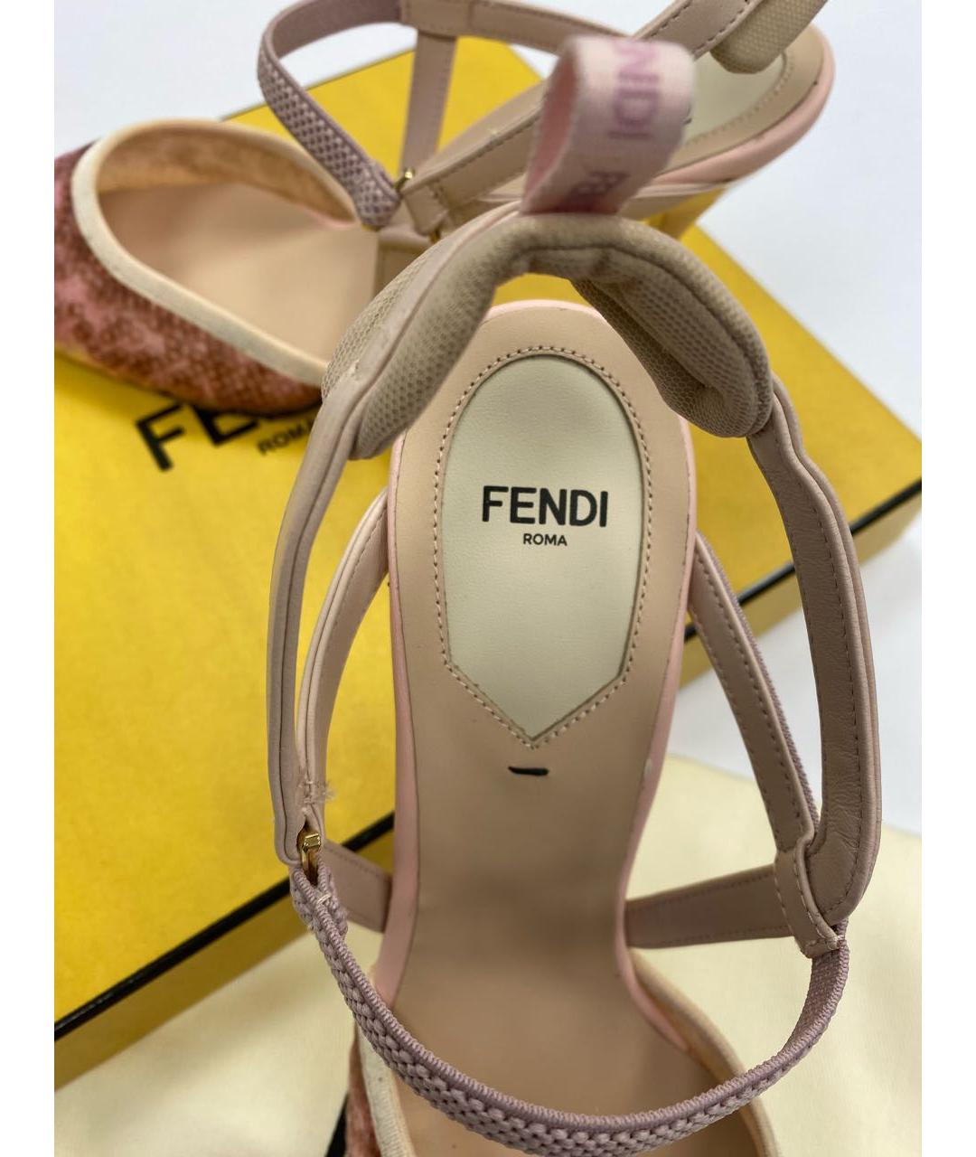 FENDI Коралловые текстильные лодочки на низком каблуке, фото 6