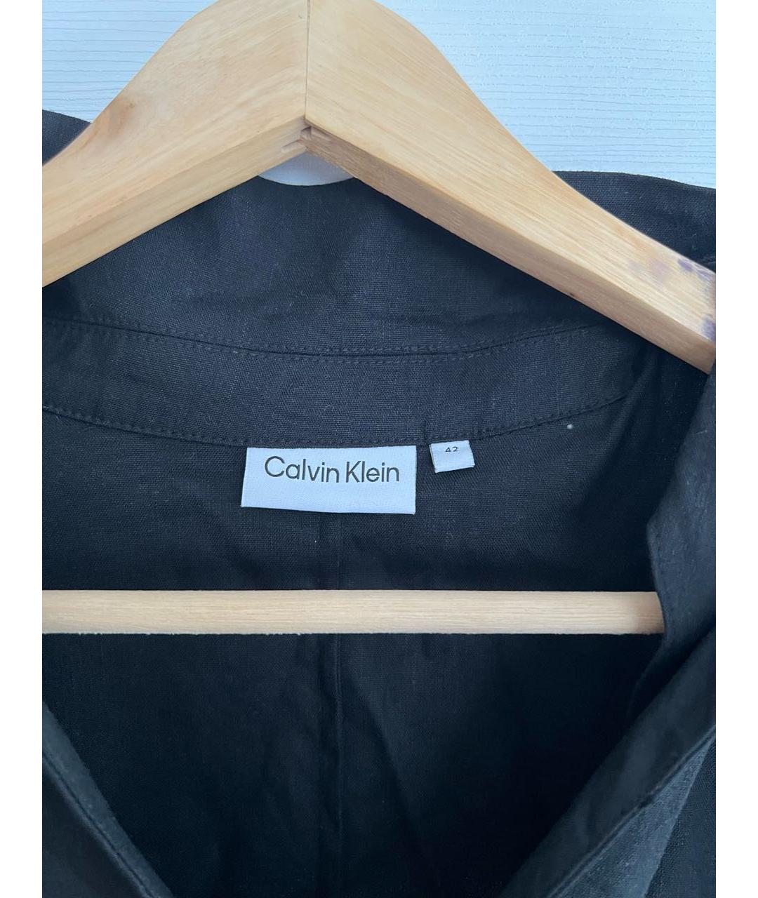 CALVIN KLEIN Черное льняное повседневное платье, фото 3