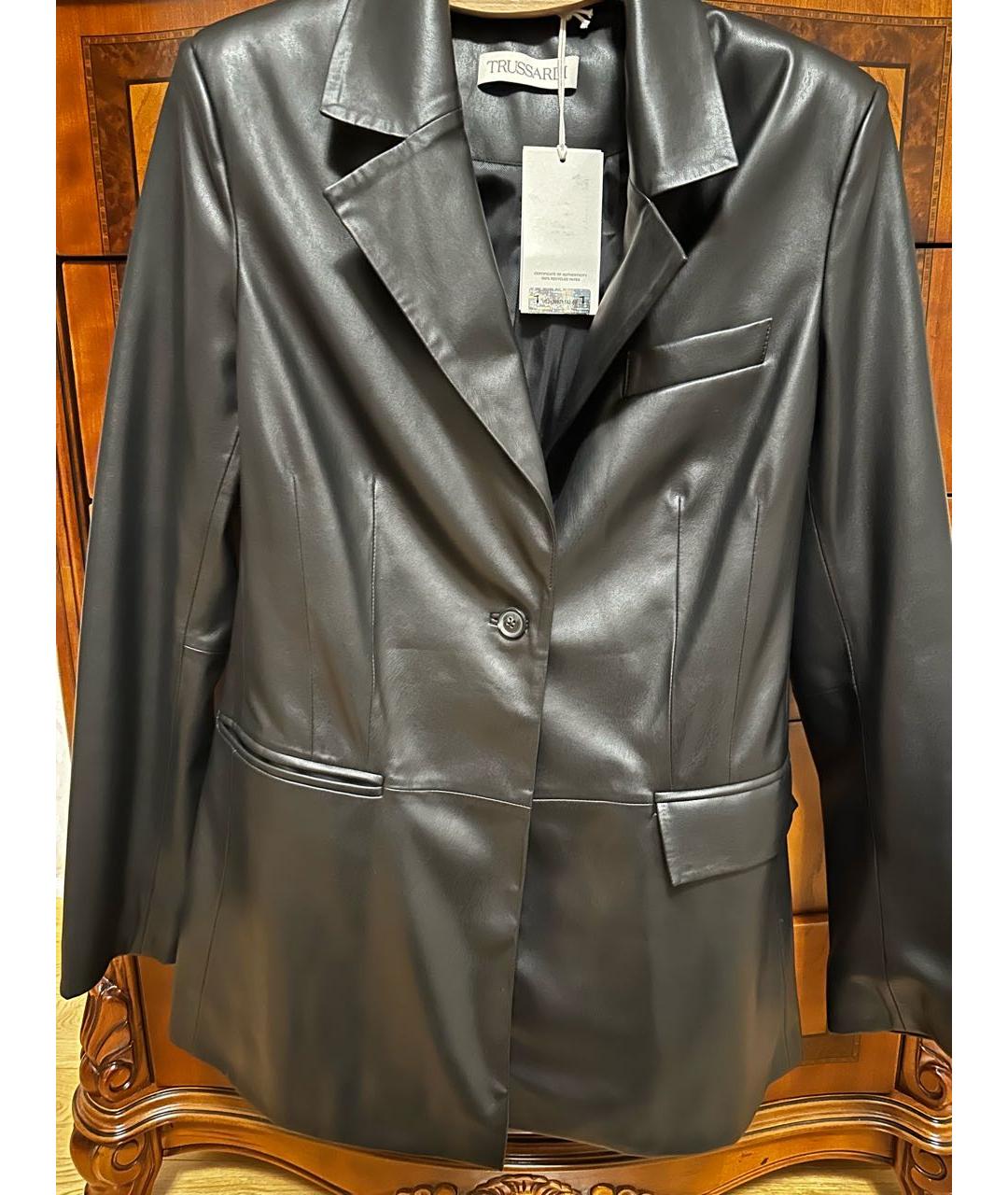 TRUSSARDI Черный кожаный жакет/пиджак, фото 3