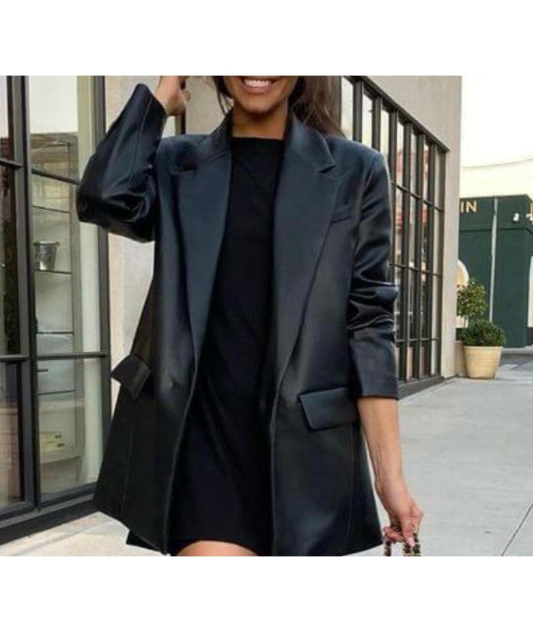 TRUSSARDI Черный кожаный жакет/пиджак, фото 2