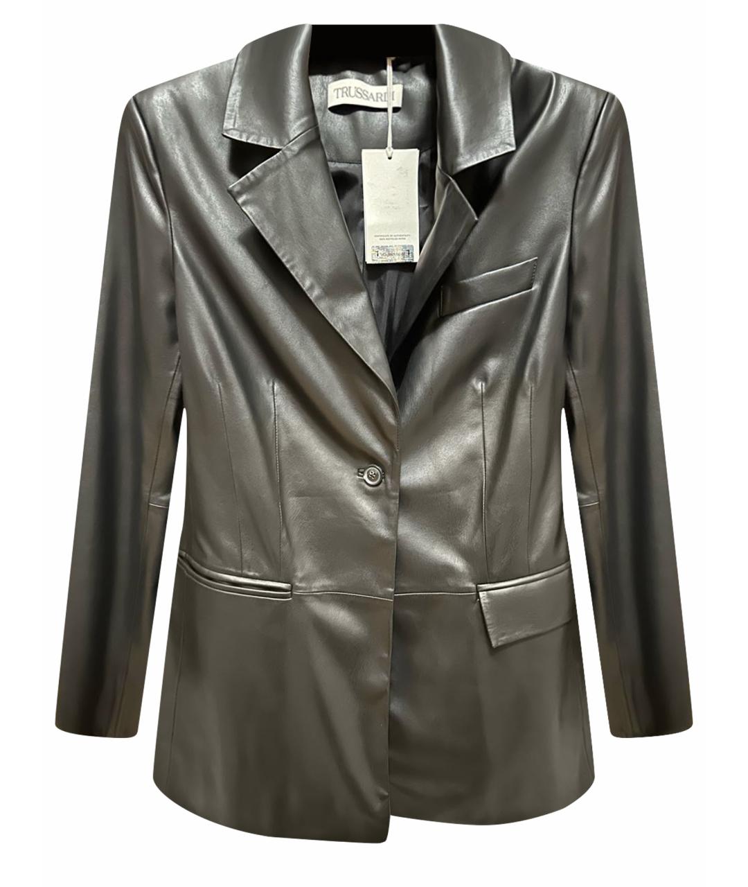 TRUSSARDI Черный кожаный жакет/пиджак, фото 1