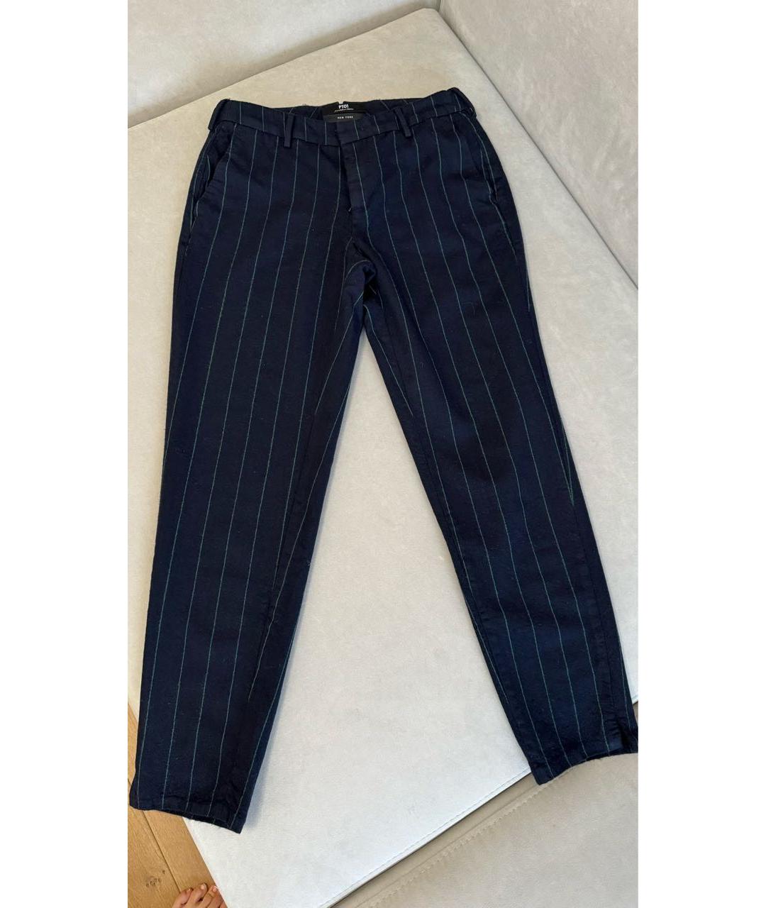 PT01 Темно-синие шерстяные прямые брюки, фото 2