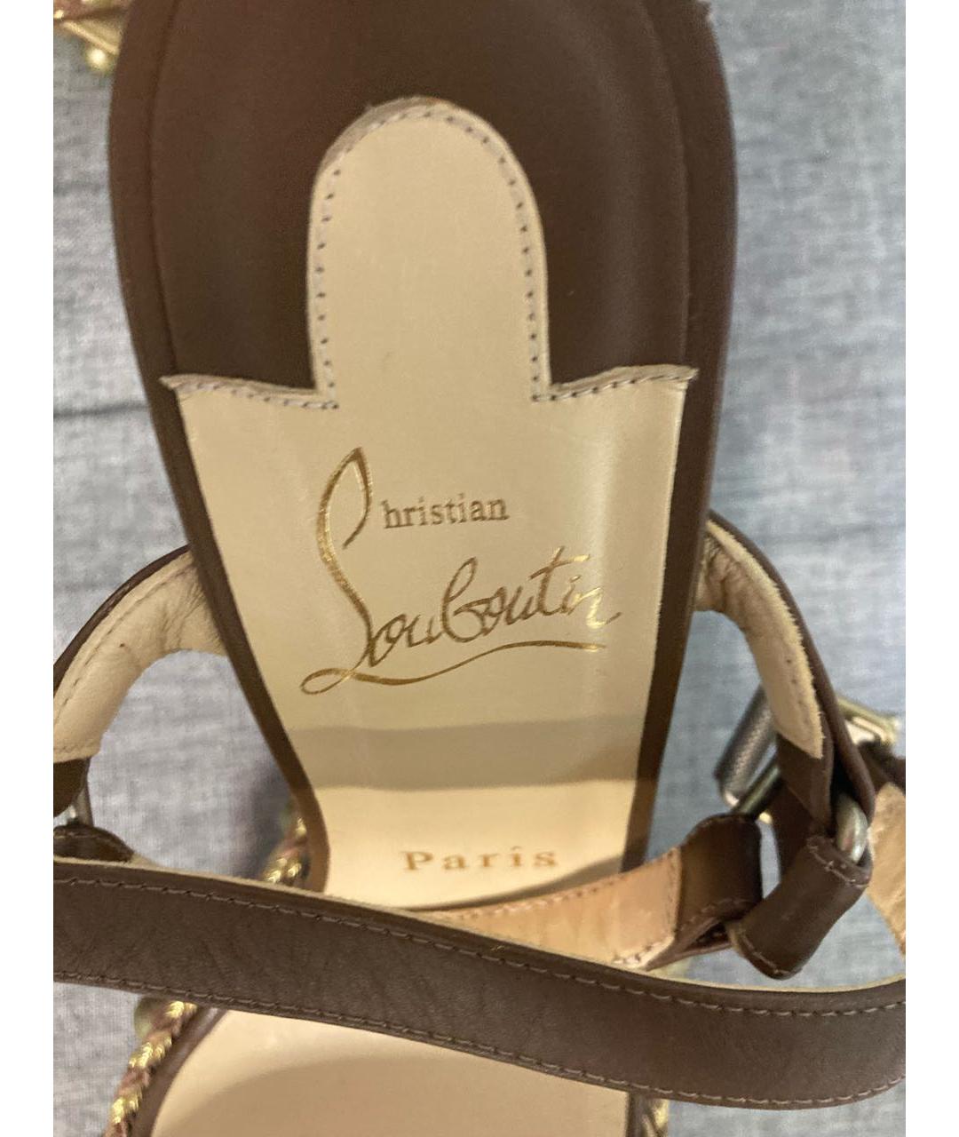 CHRISTIAN LOUBOUTIN Коричневые кожаные босоножки, фото 5